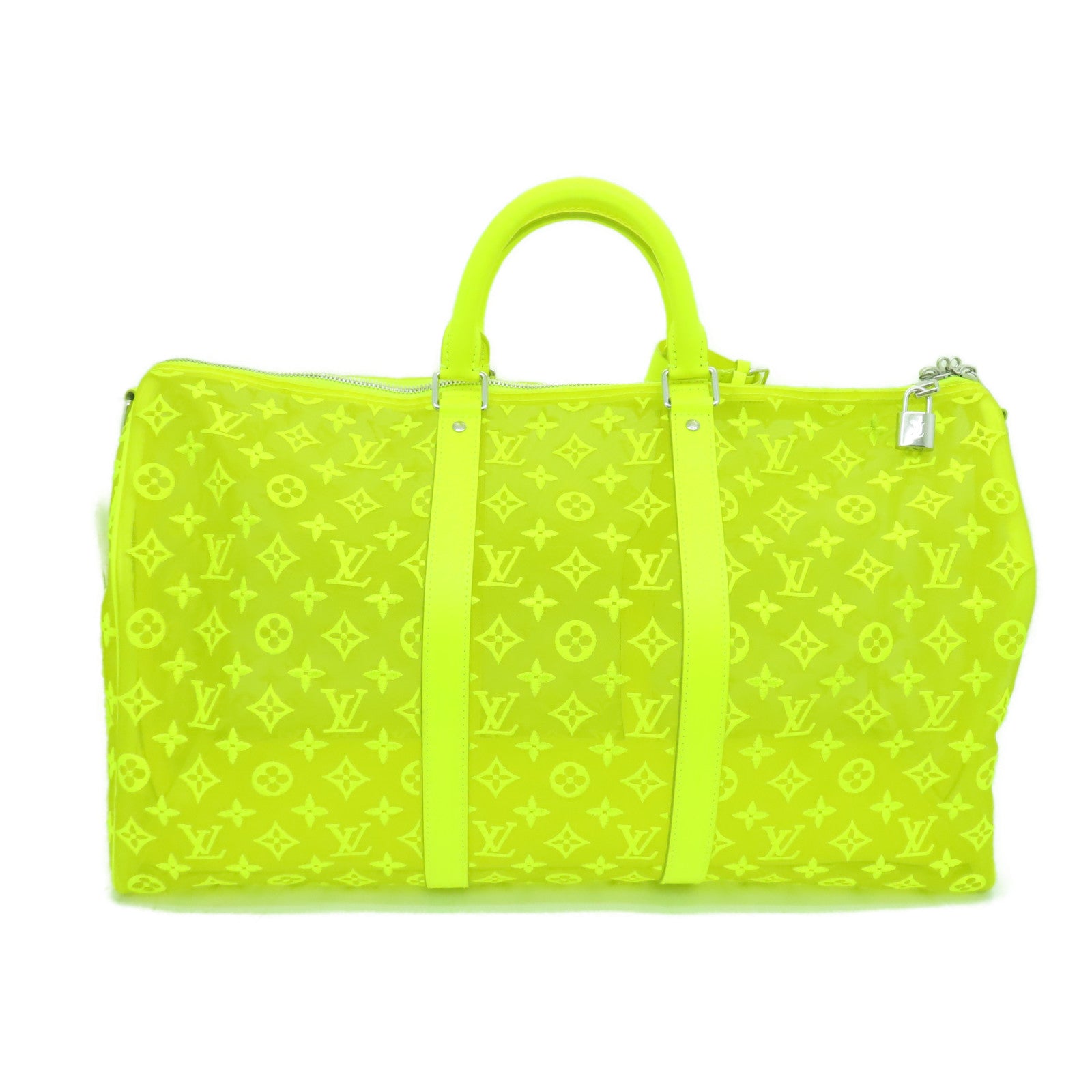 LOUIS VUITTON Monogram Keepall Bandoulie 50 Boston Bag銀扣波士顿包黃色