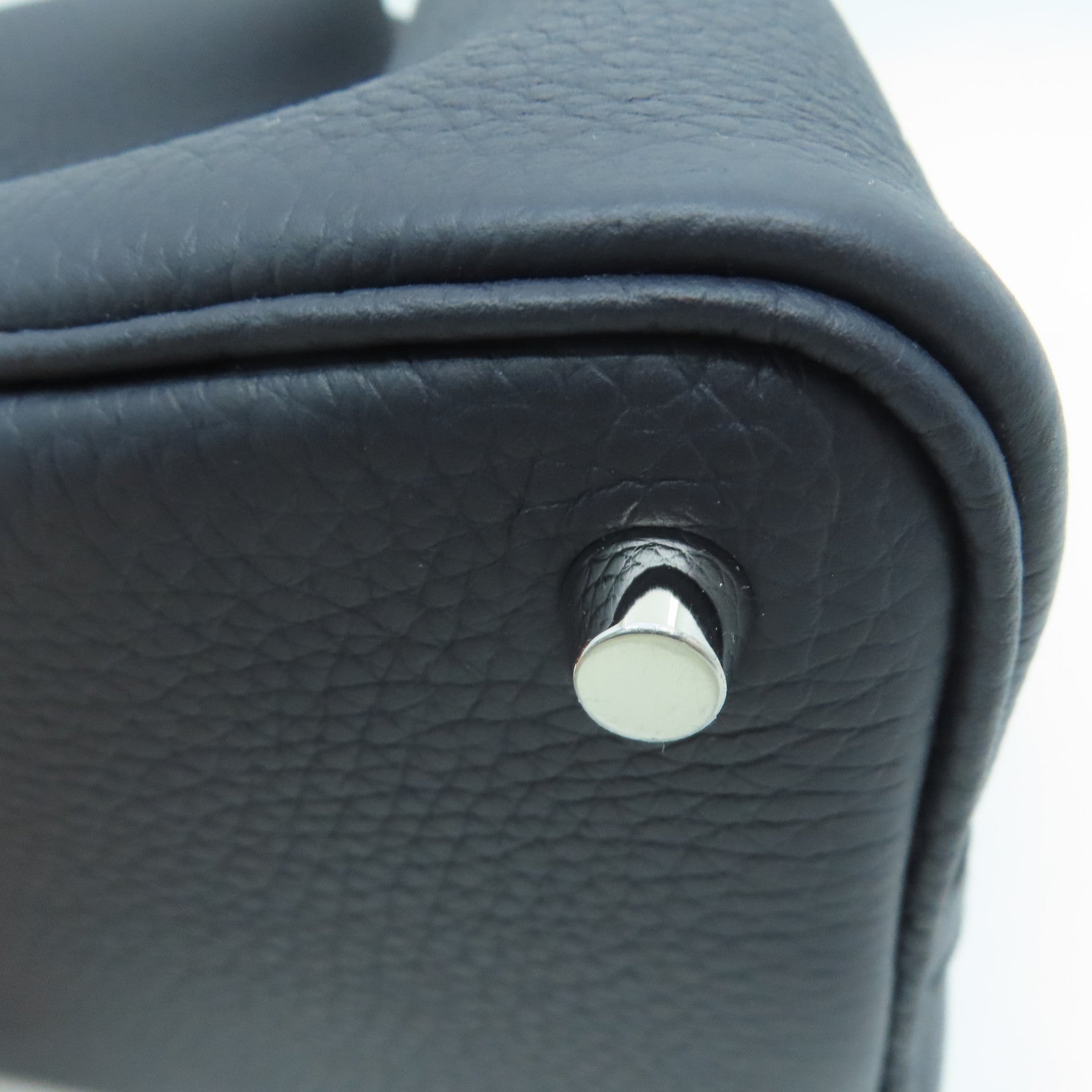 HERMES Taurillon Clemence Leather Picotin PM Gold Buckle Handle Bag Navy Black/Light Lilac