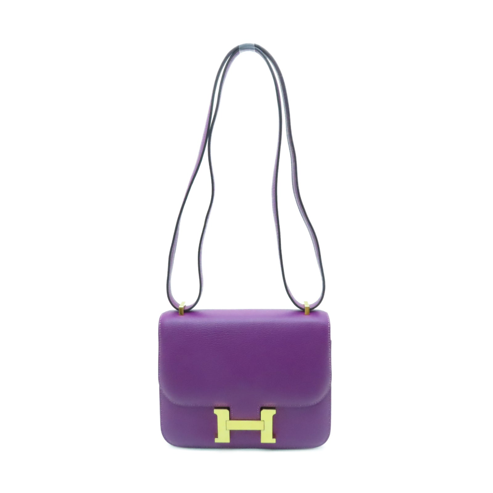 HERMES Evercolor Leather Constance Mini Gold Buckle Shoulder Bag Anemone Purple