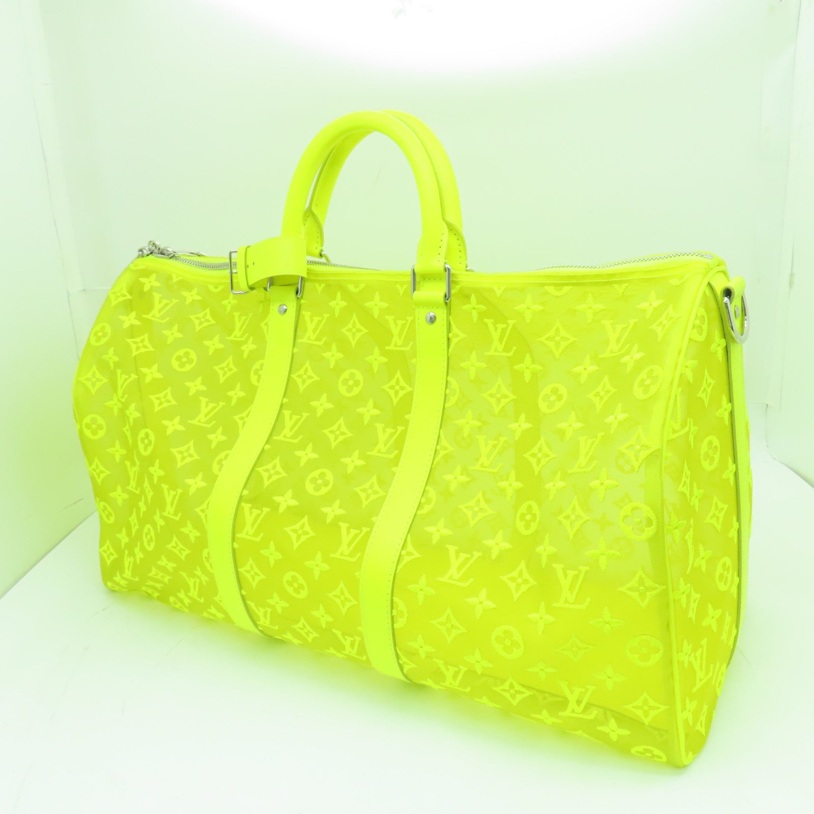 LOUIS VUITTON Monogram Keepall Bandoulie 50 Boston Bag銀扣波士顿包黃色
