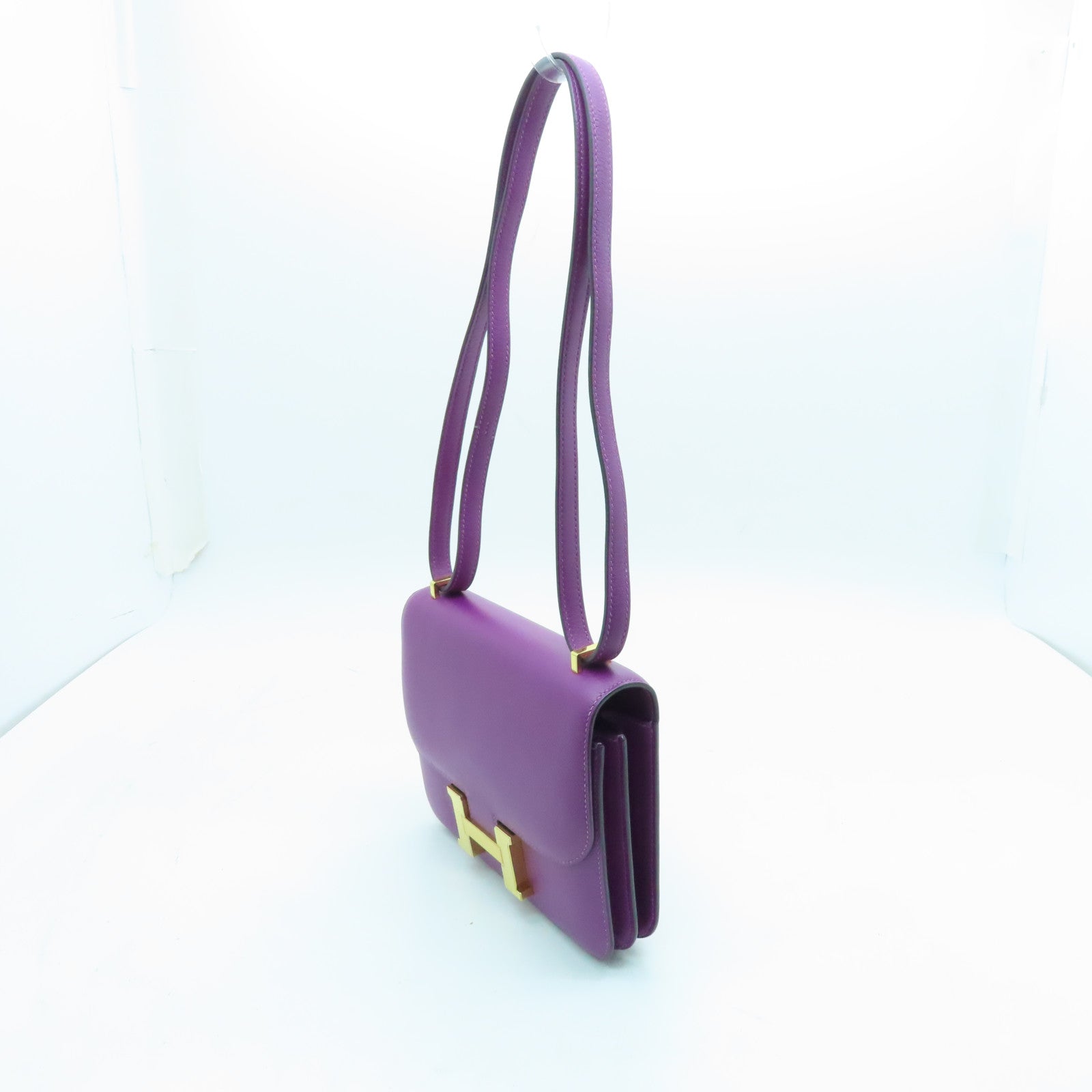 HERMES Evercolor Leather Constance Mini Gold Buckle Shoulder Bag Anemone Purple