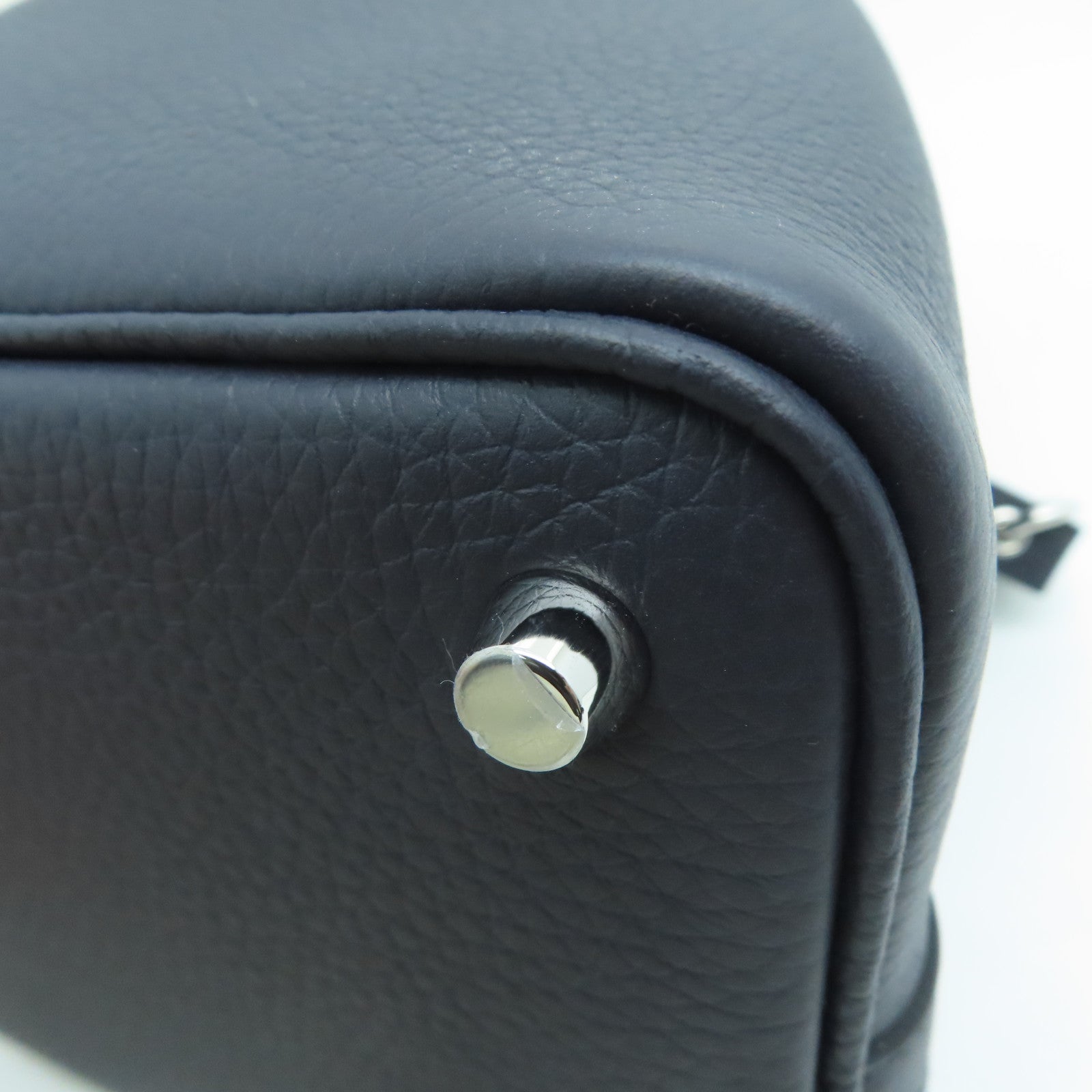 HERMES Taurillon Clemence Leather Picotin PM Gold Buckle Handle Bag Navy Black/Light Lilac