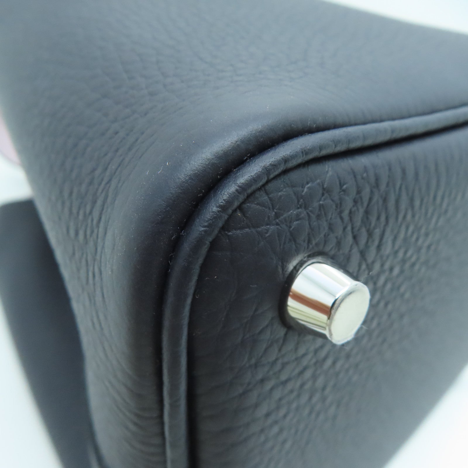 HERMES Taurillon Clemence Leather Picotin PM Gold Buckle Handle Bag Navy Black/Light Lilac