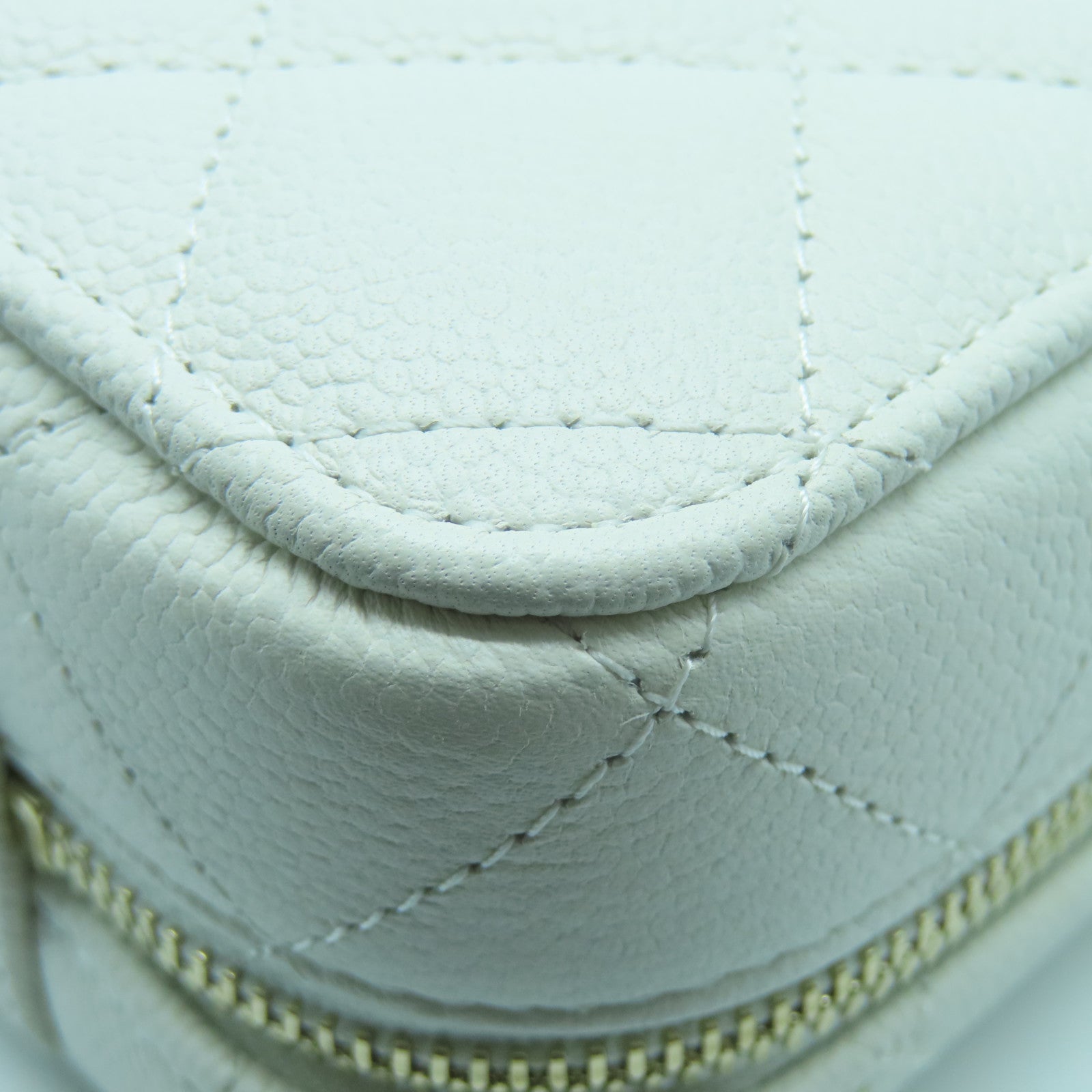 CHANEL 菱格Caviar皮革2way Shoulder bag金扣手挽肩背兩用袋白色