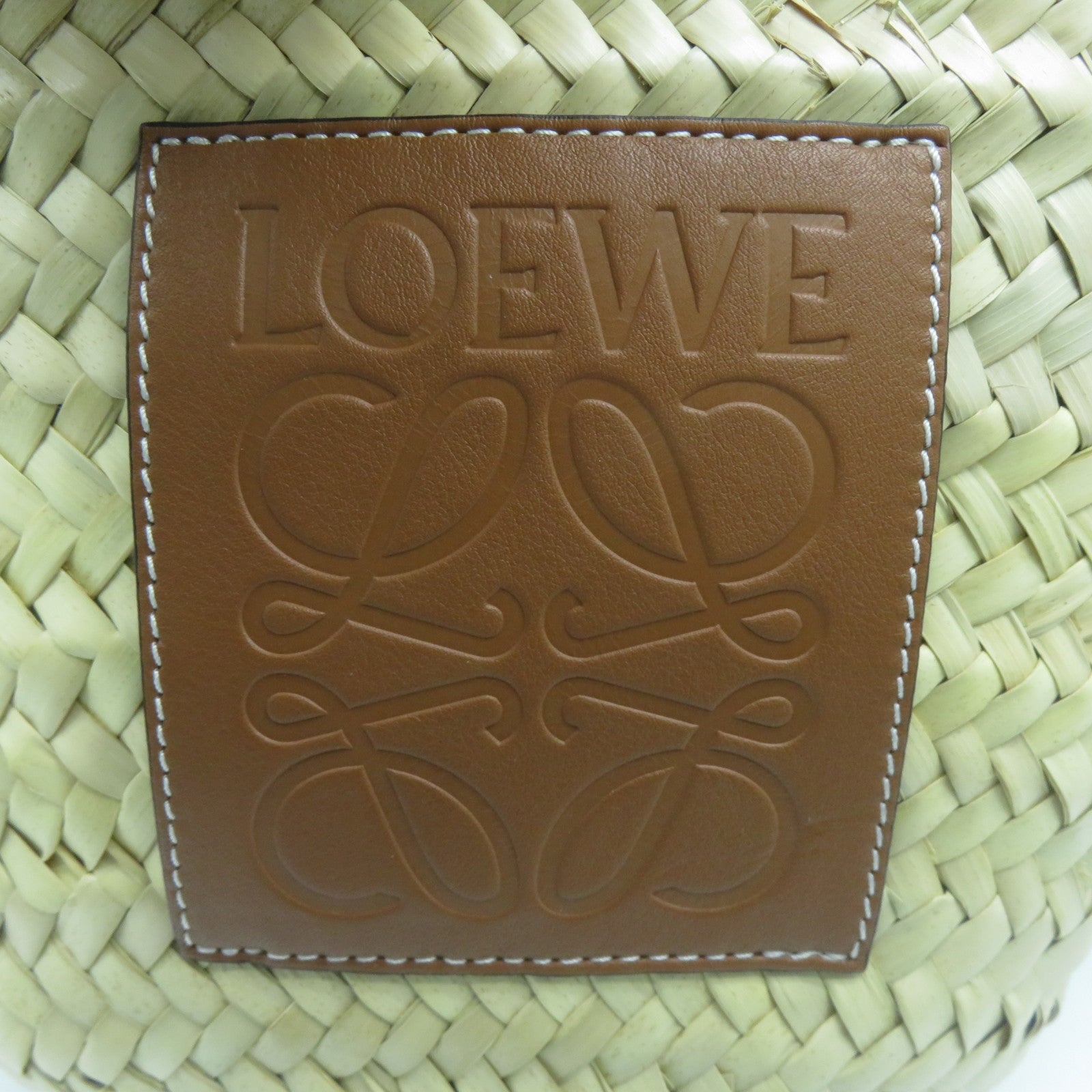 LOEWE 酒椰/皮革Basket銀扣肩背袋淺黃色/啡色