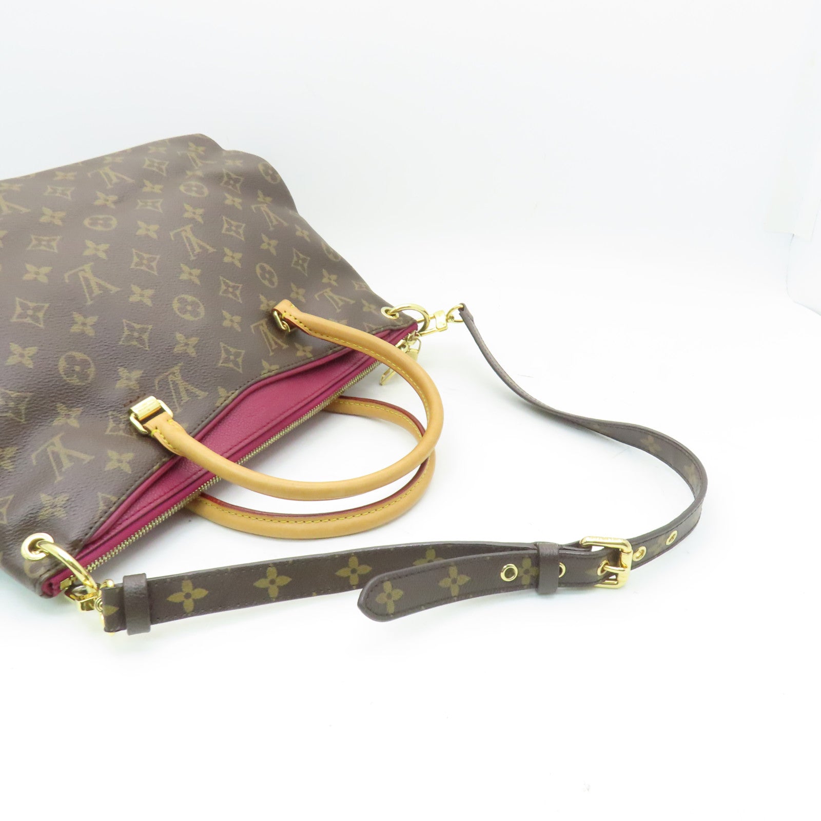 LOUIS VUITTON Monogram Pallas MM金扣手挽肩背兩用袋酒紅色