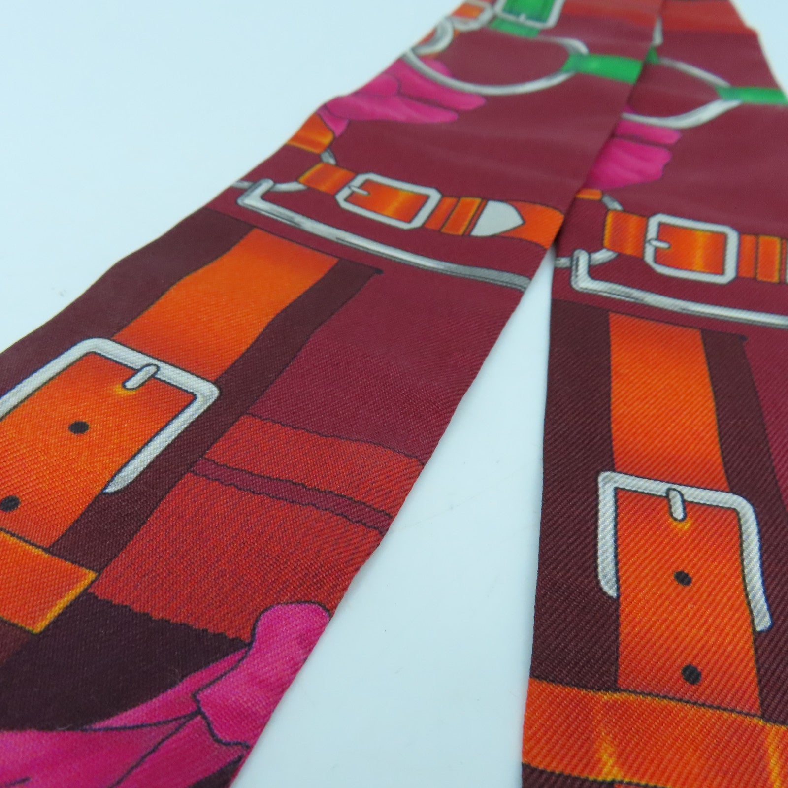 HERMES 【激減優惠】絲質Twilly絲巾紅色橙色