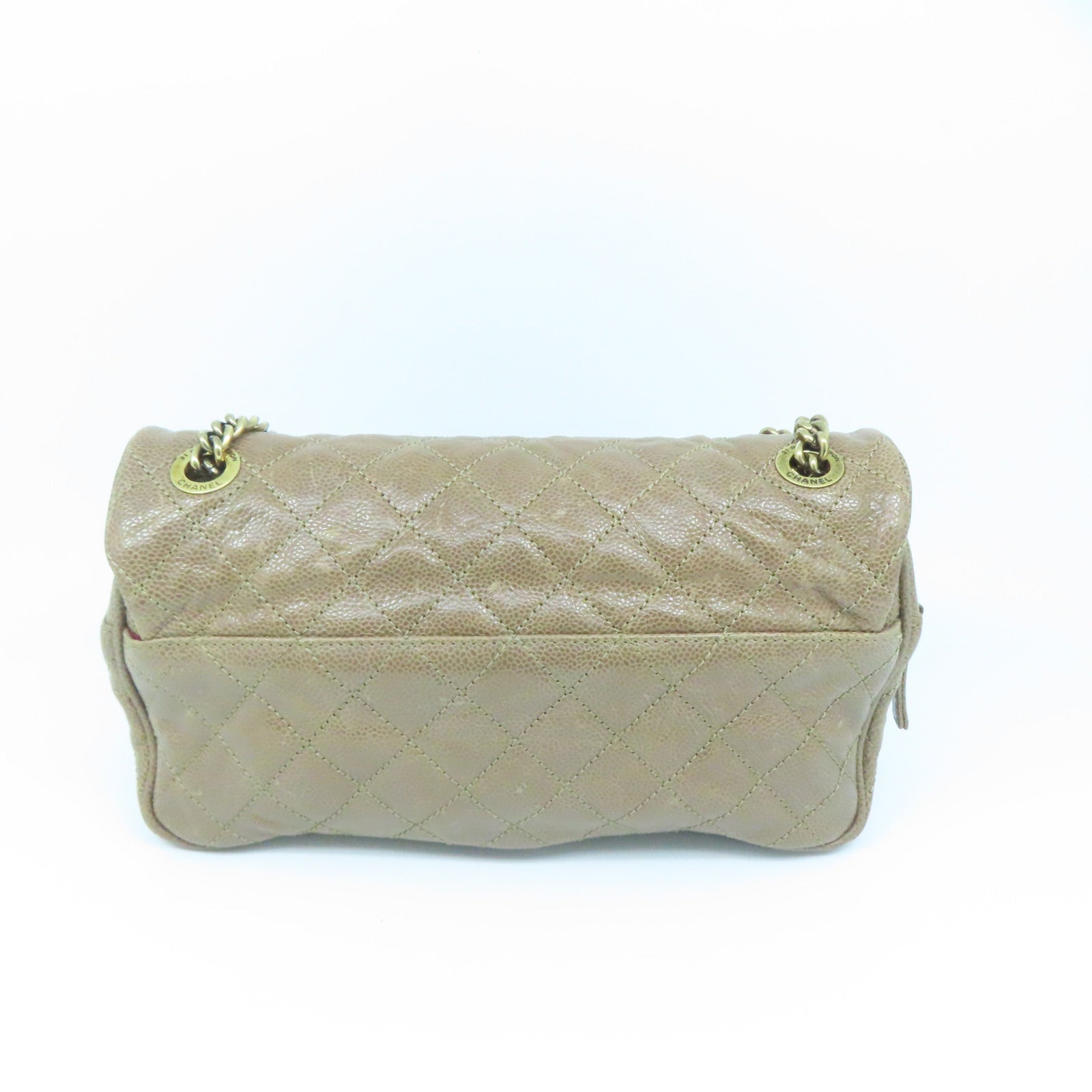 CHANEL 菱格Caviar皮革Chain Shoulder Bag金扣链带肩背袋米色