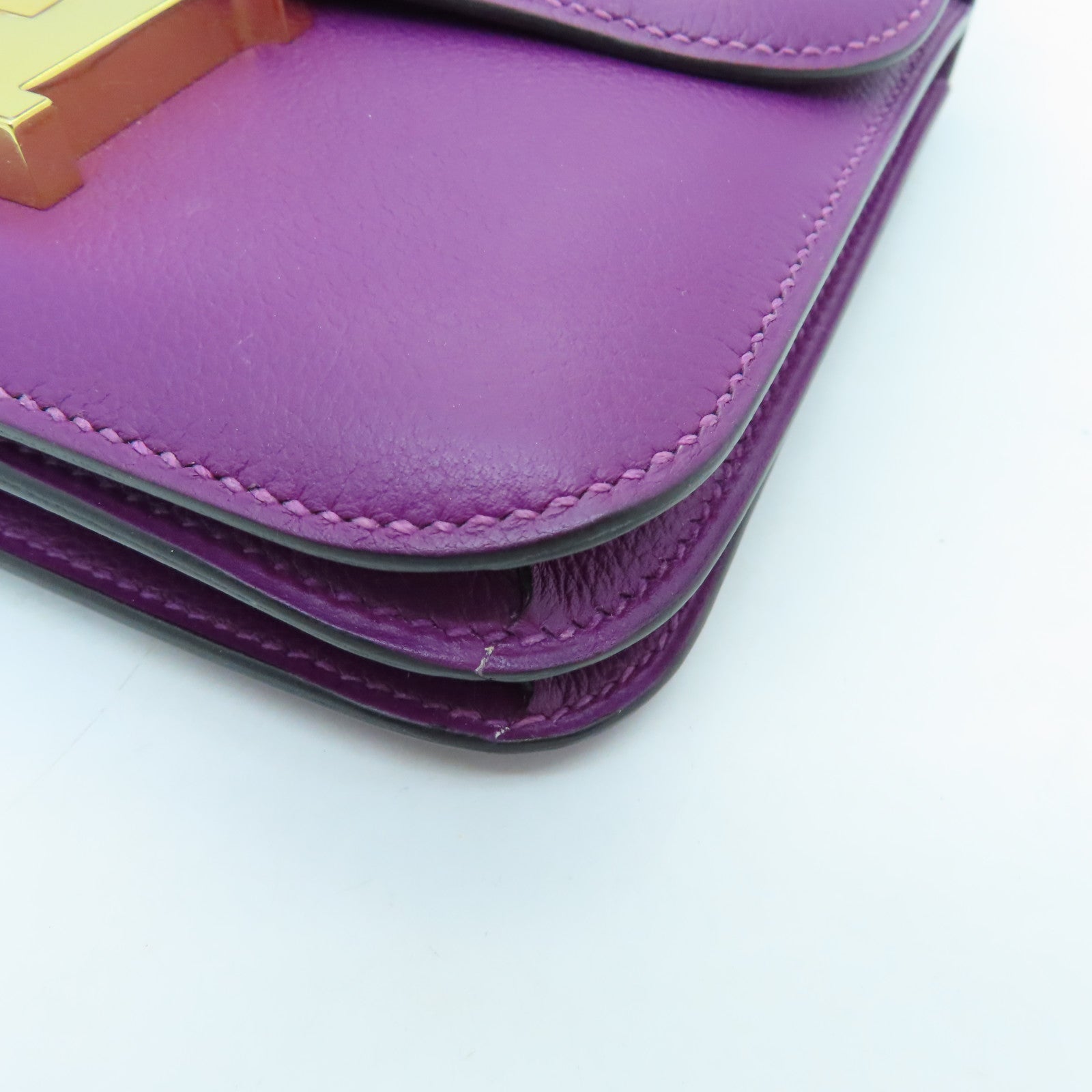 HERMES Evercolor Leather Constance Mini Gold Buckle Shoulder Bag Anemone Purple