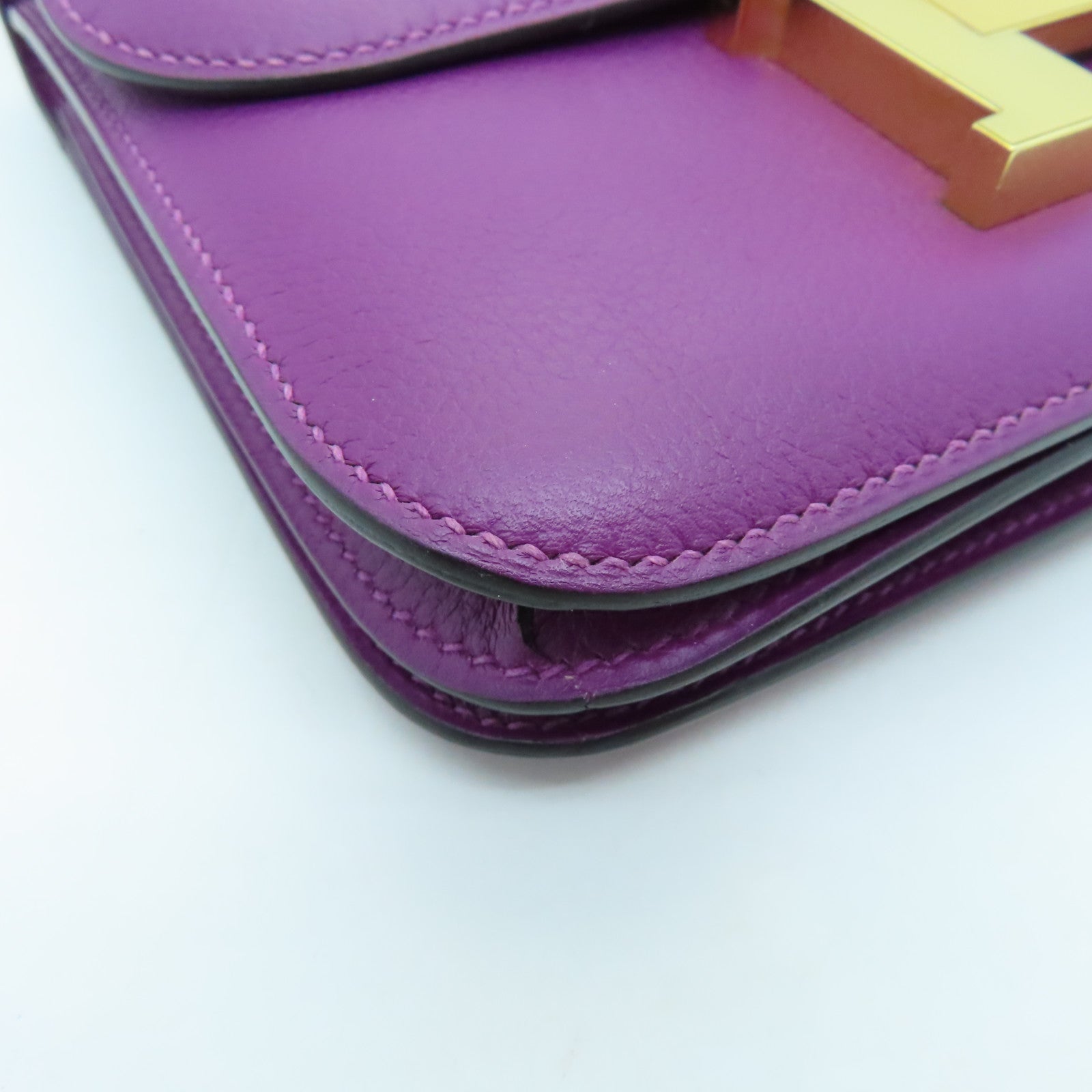 HERMES Evercolor Leather Constance Mini Gold Buckle Shoulder Bag Anemone Purple