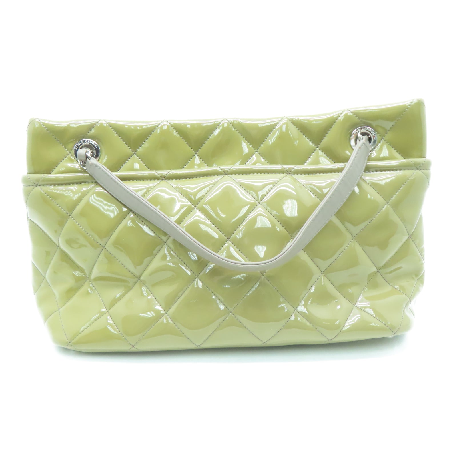 CHANEL 【激減優惠】菱格漆皮皮革Chain Shoulder銀扣鏈帶肩背袋棕色