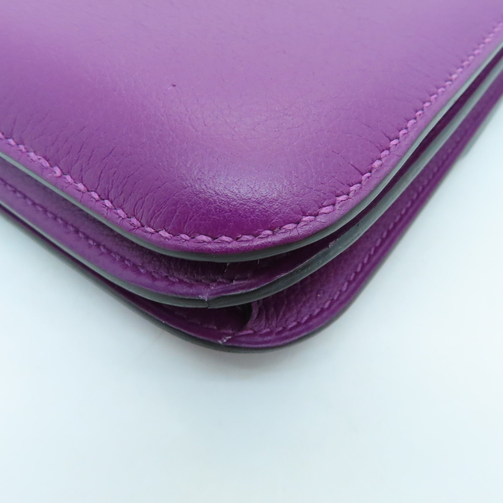 HERMES Evercolor Leather Constance Mini Gold Buckle Shoulder Bag Anemone Purple
