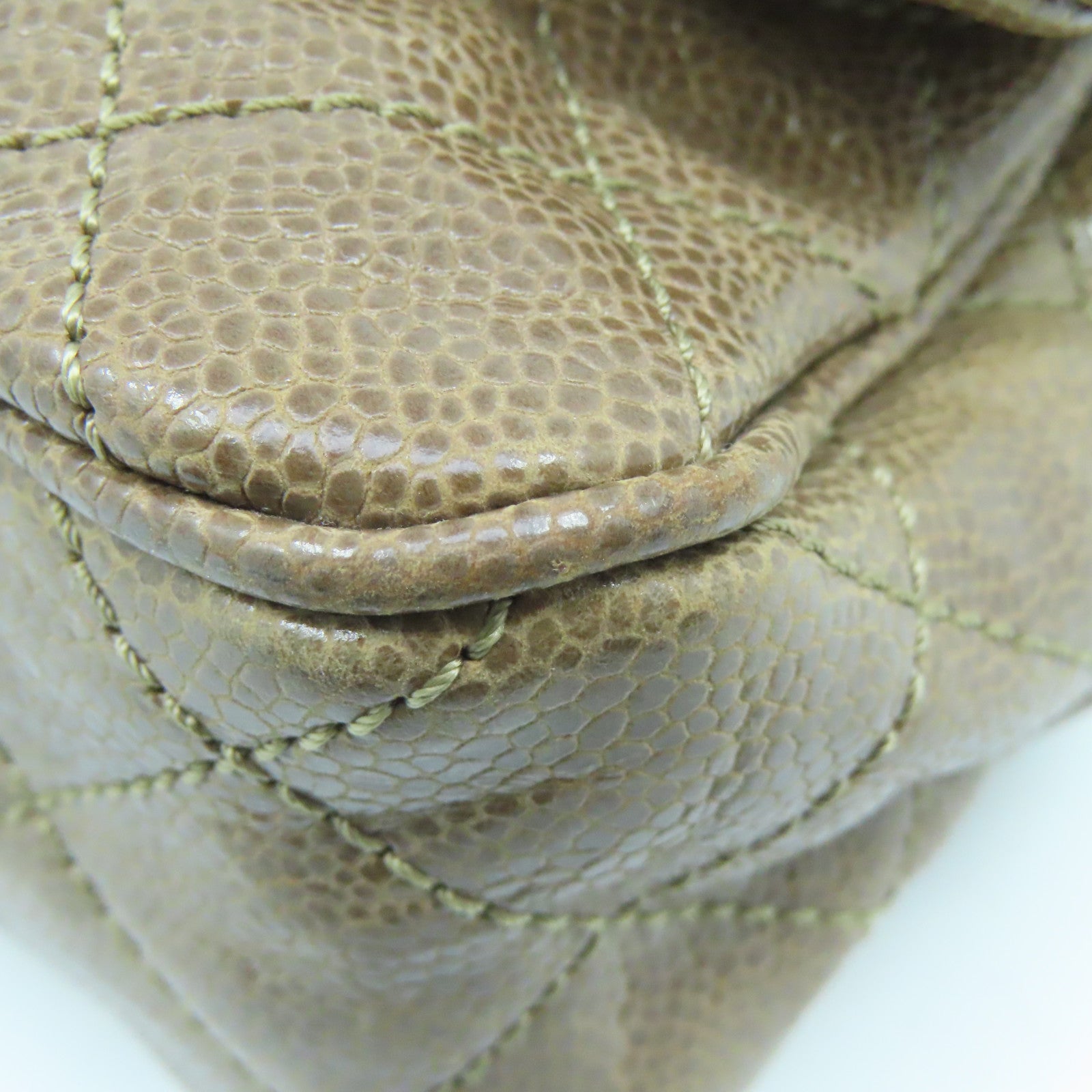 CHANEL 菱格Caviar皮革Chain Shoulder Bag金扣链带肩背袋米色