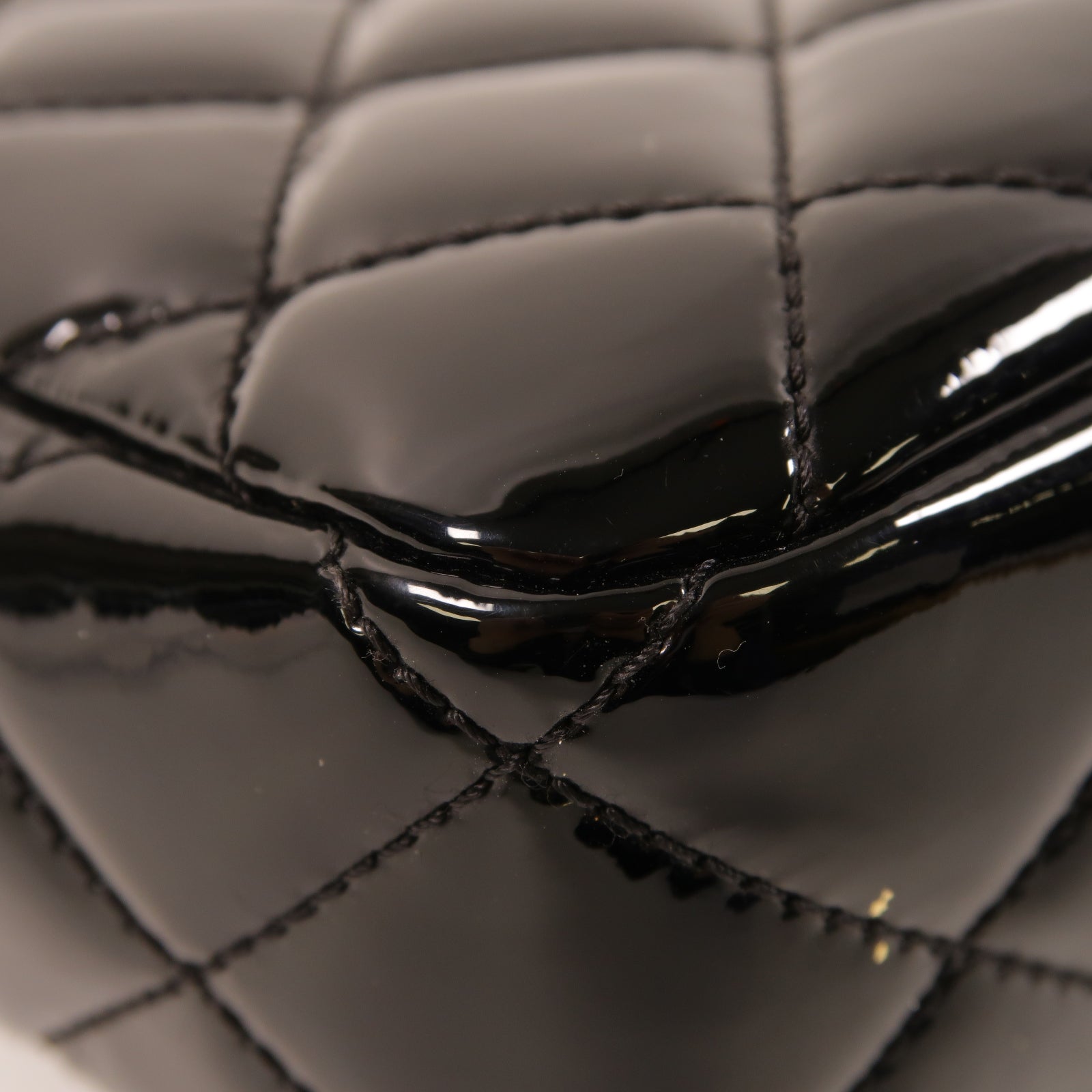CHANEL 菱格漆皮皮革Chain Shoulder銀扣鏈帶肩背袋黑色