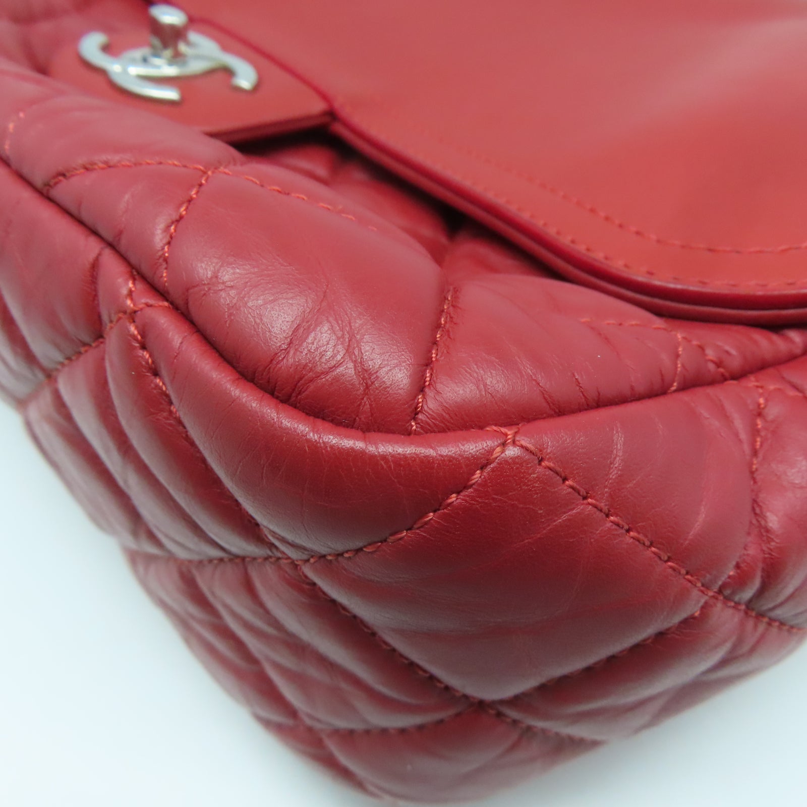 CHANEL 羊皮皮革Shoulder Bag銀扣肩背袋紅色