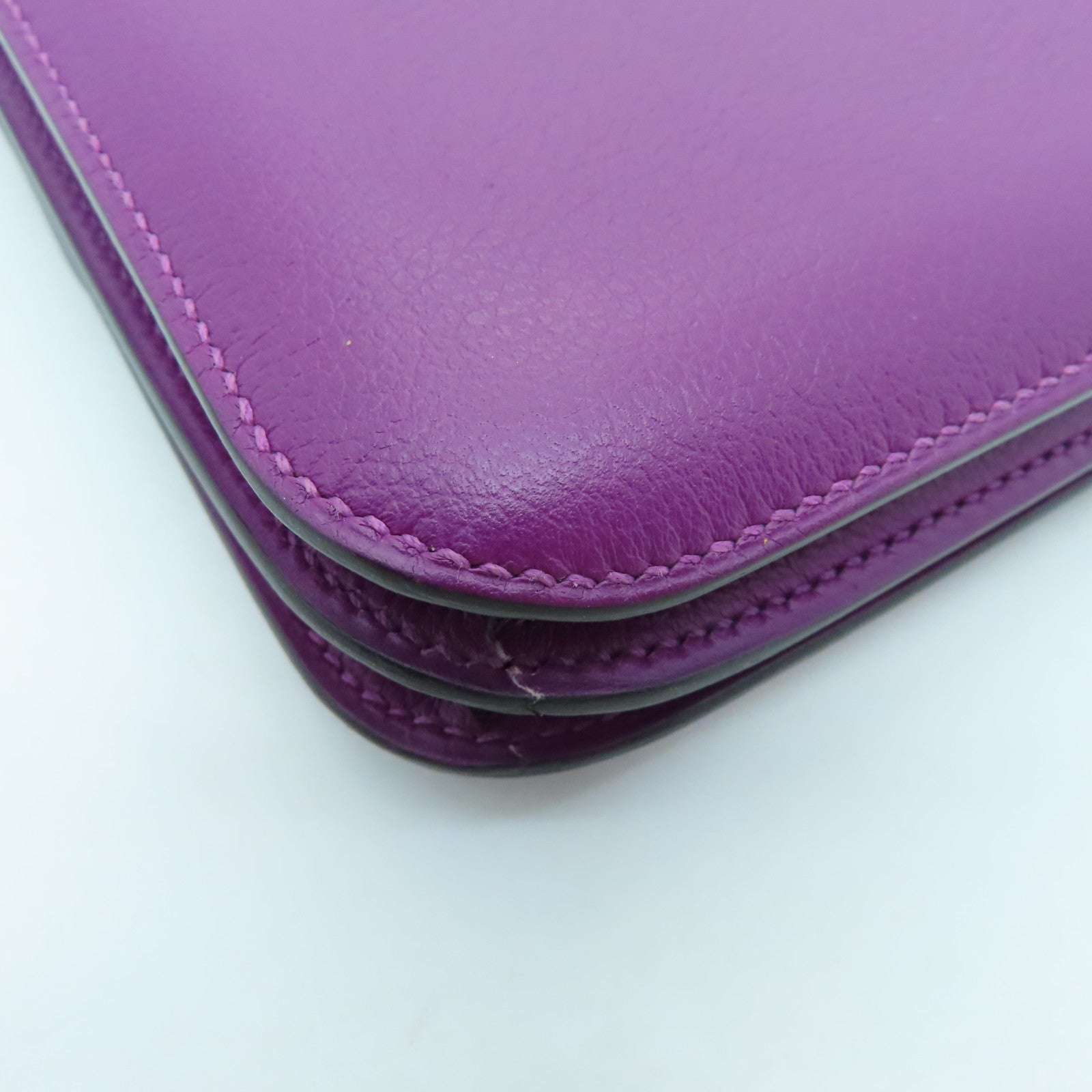 HERMES Evercolor Leather Constance Mini Gold Buckle Shoulder Bag Anemone Purple