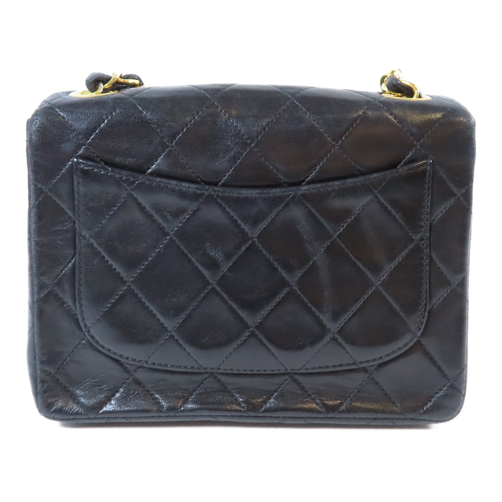 CHANEL 菱格羊皮皮革Chain Shoulder Bag金扣鏈帶肩背袋黑色