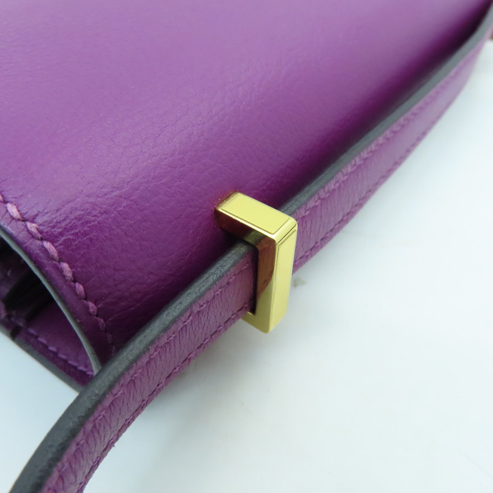 HERMES Evercolor Leather Constance Mini Gold Buckle Shoulder Bag Anemone Purple