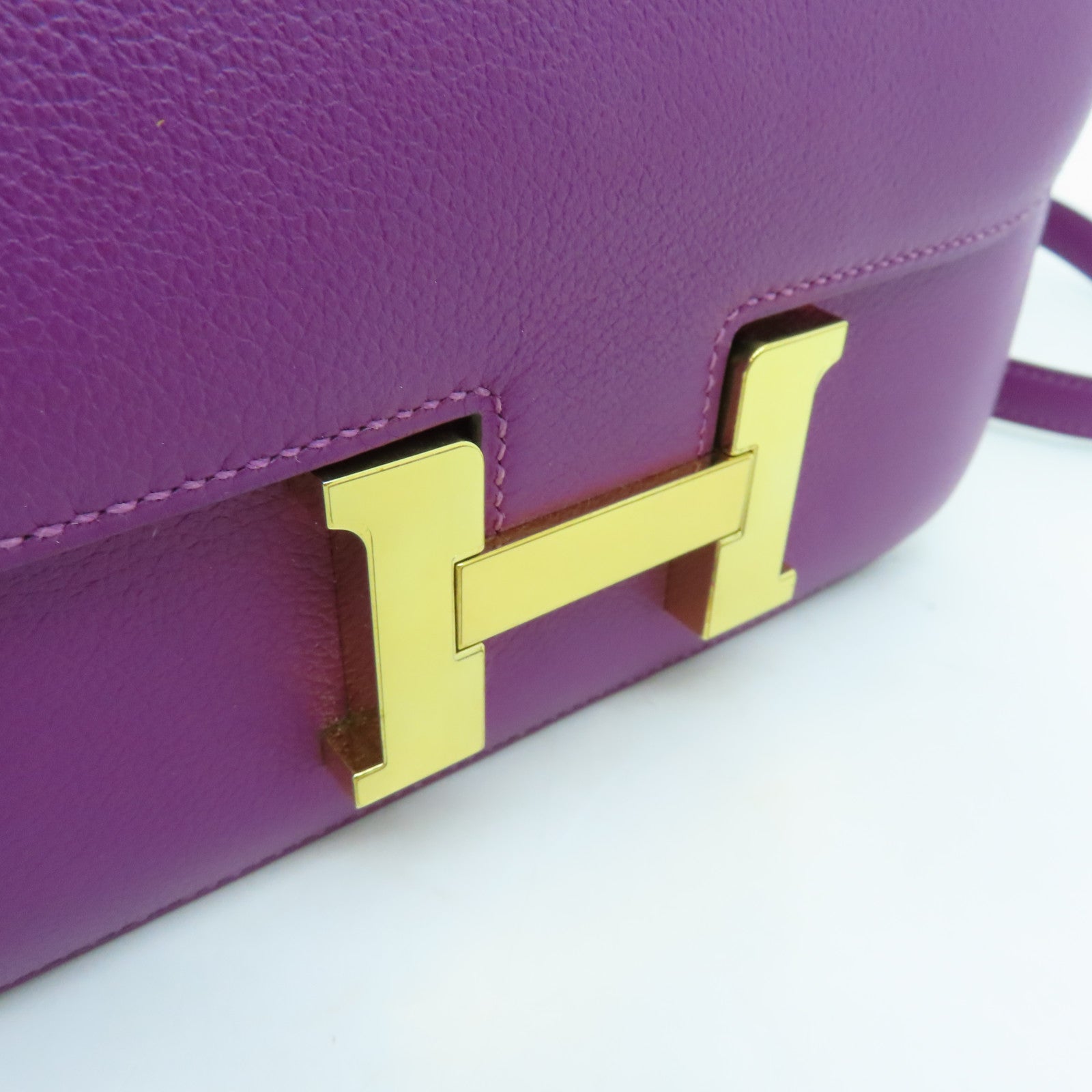 HERMES Evercolor Leather Constance Mini Gold Buckle Shoulder Bag Anemone Purple