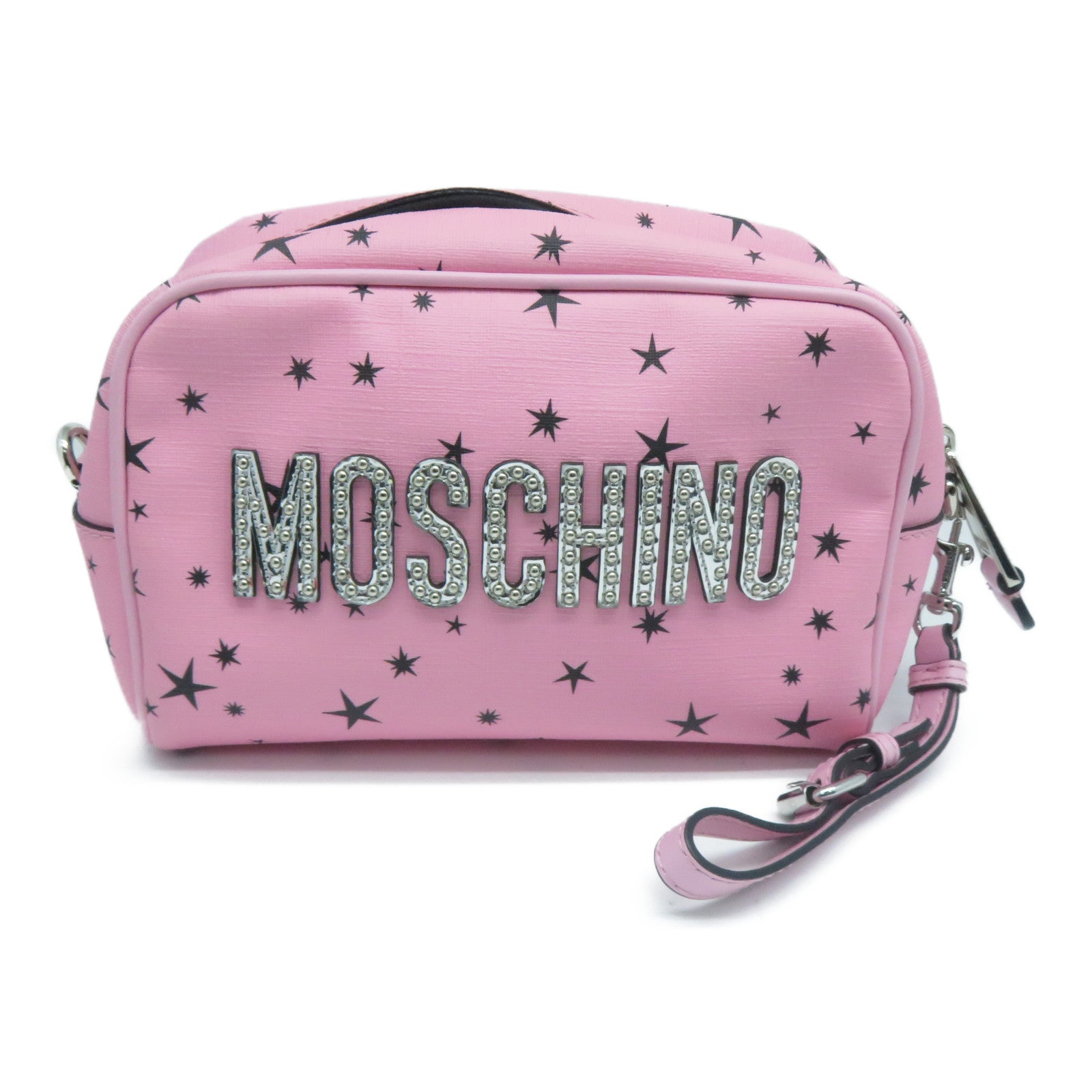 MOSCHINO 塗層帆布Clutch/Pouch銀扣手拿包粉紅色