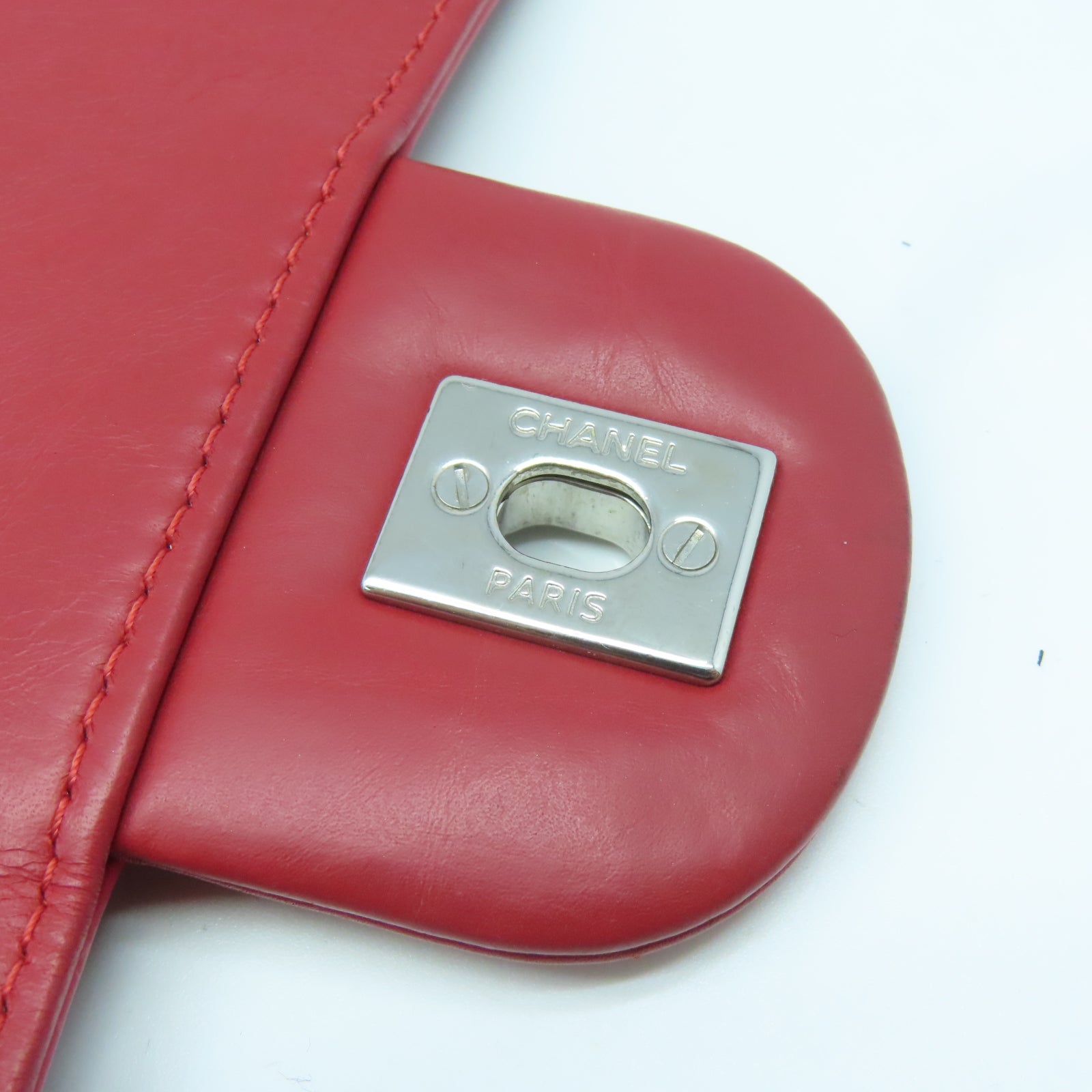 CHANEL 羊皮皮革Shoulder Bag銀扣肩背袋紅色