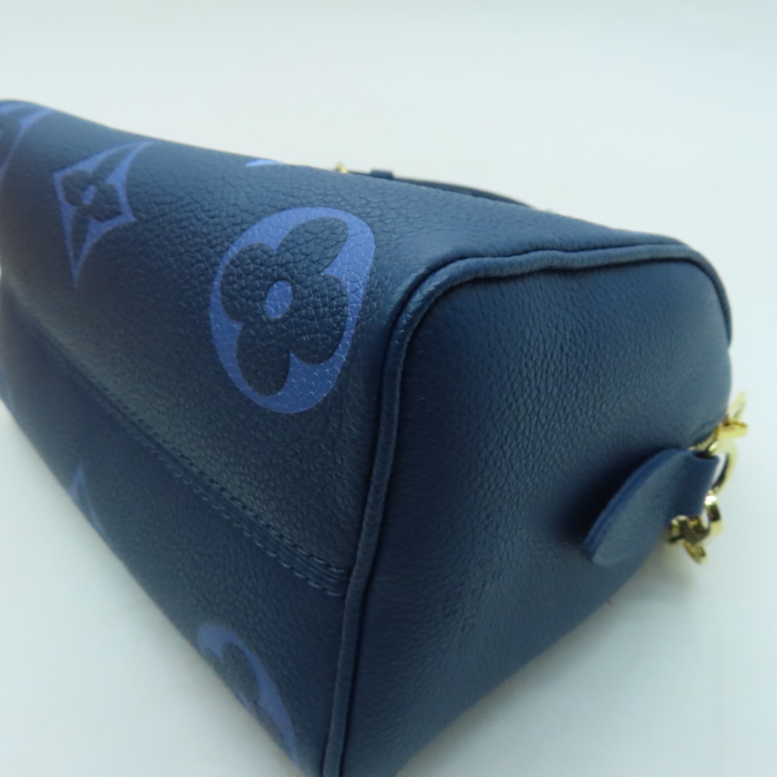 LOUIS VUITTON Monogram Empreinte Speedy Bandouliere 20 gold buckle handle shoulder bag blue