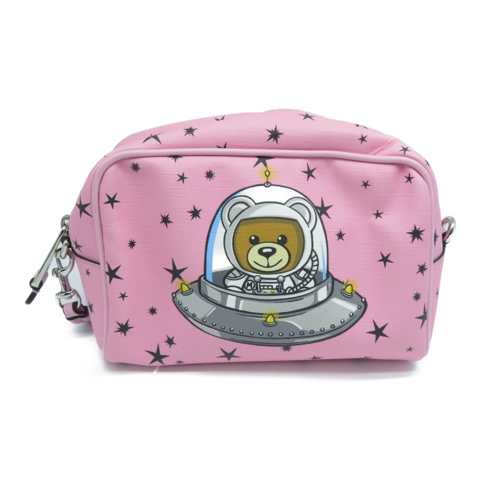 MOSCHINO 塗層帆布Clutch/Pouch銀扣手拿包粉紅色