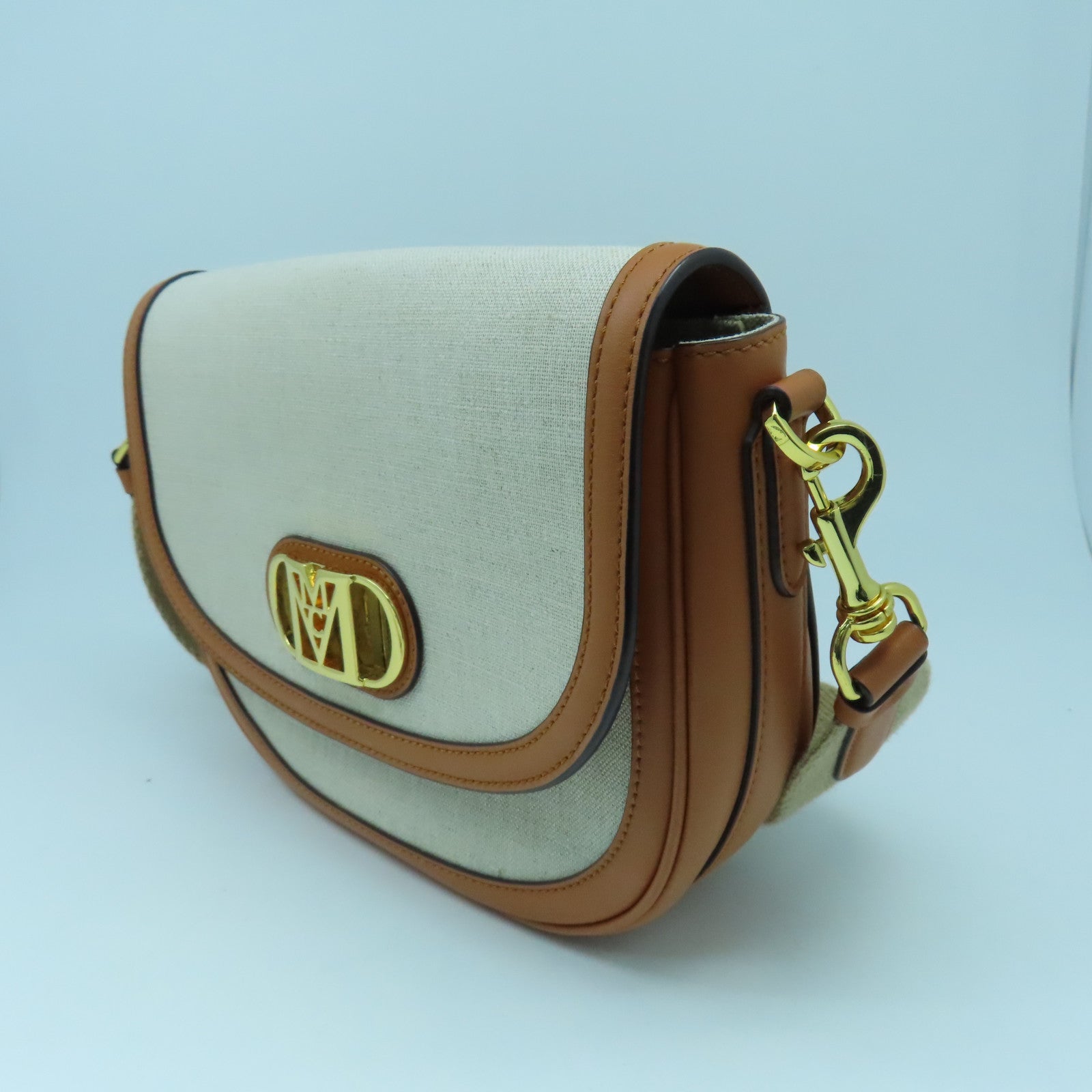 MCM 帆布/牛皮皮革Shoulder Bag金扣肩背袋啡色