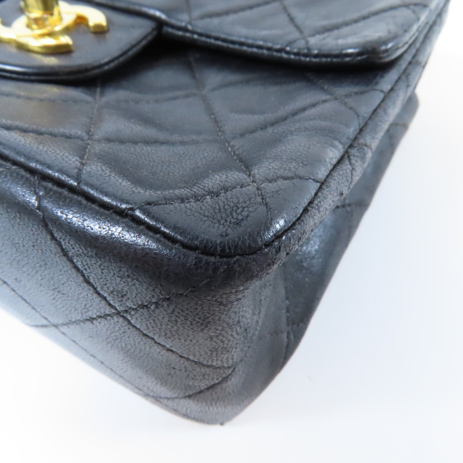 CHANEL 菱格羊皮皮革Chain Shoulder Bag金扣鏈帶肩背袋黑色