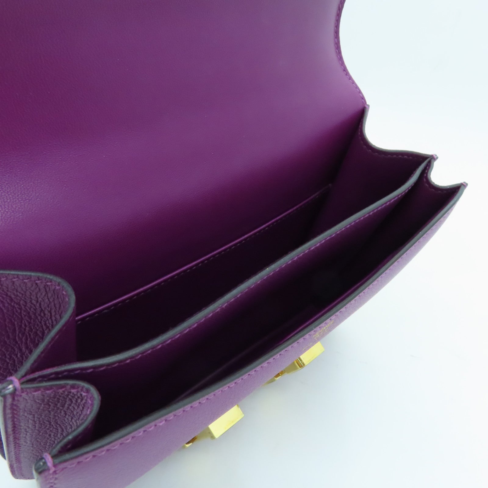 HERMES Evercolor Leather Constance Mini Gold Buckle Shoulder Bag Anemone Purple