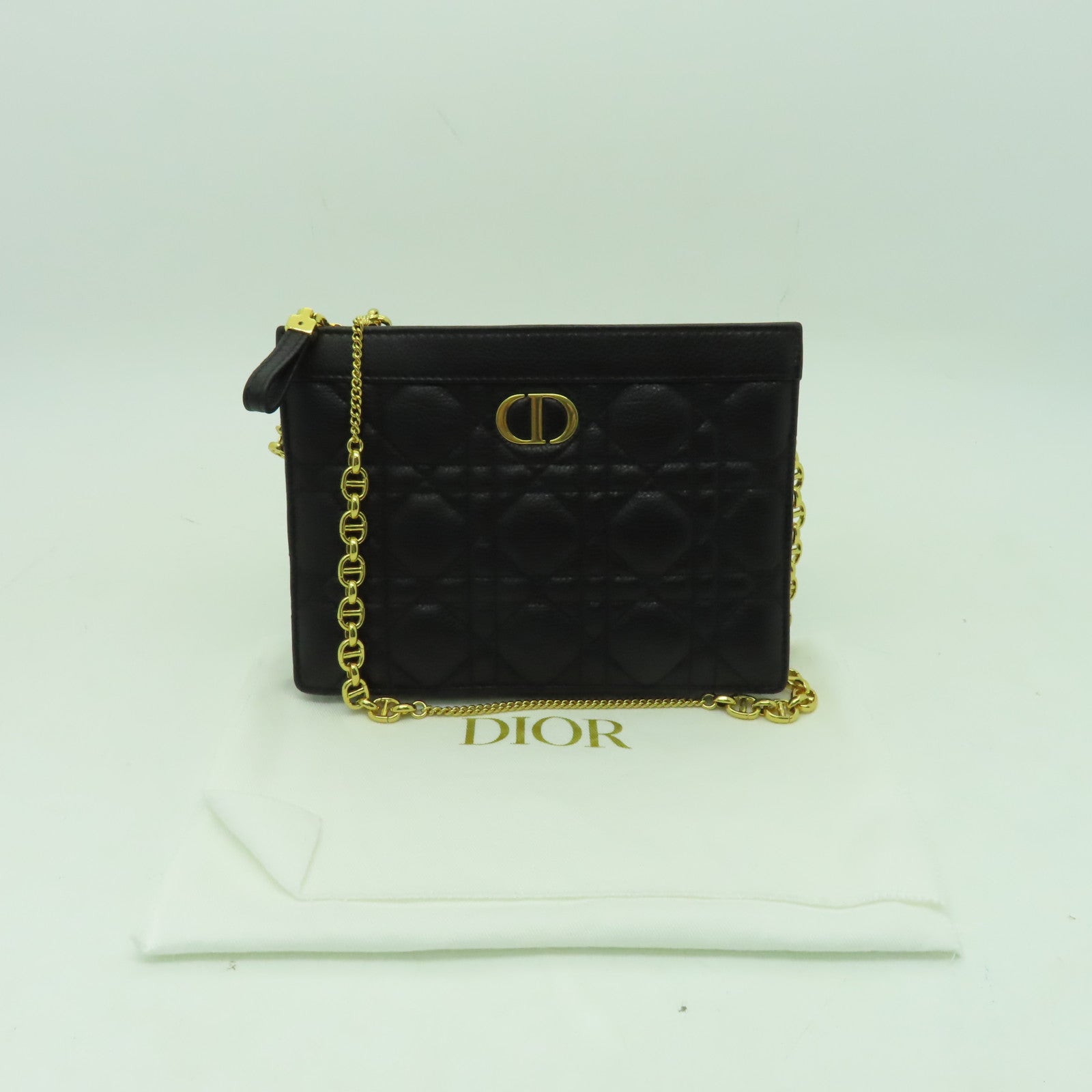 Dior 牛皮皮革Chain Shoulder金扣鏈帶肩背袋黑色