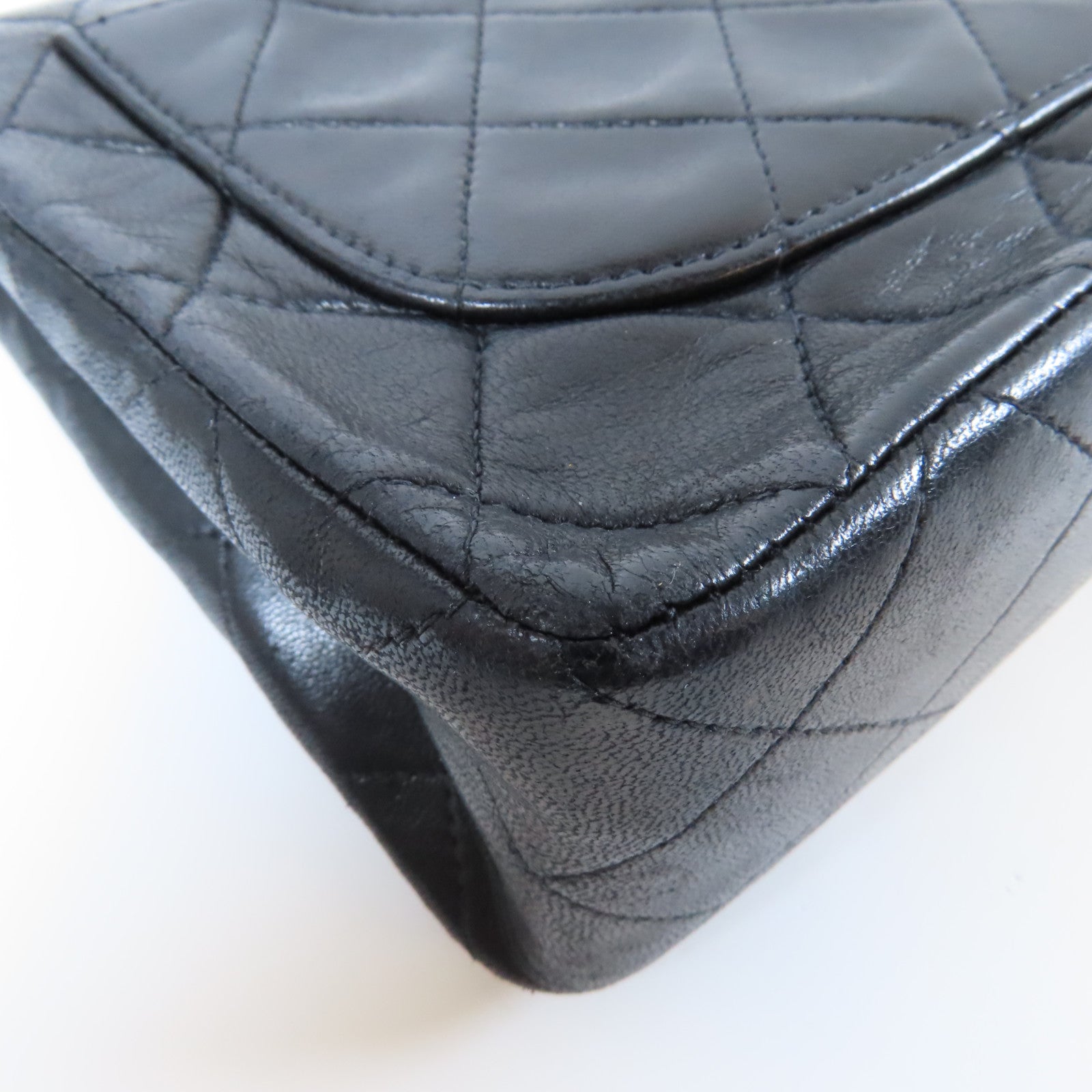 CHANEL 菱格羊皮皮革Chain Shoulder Bag金扣鏈帶肩背袋黑色