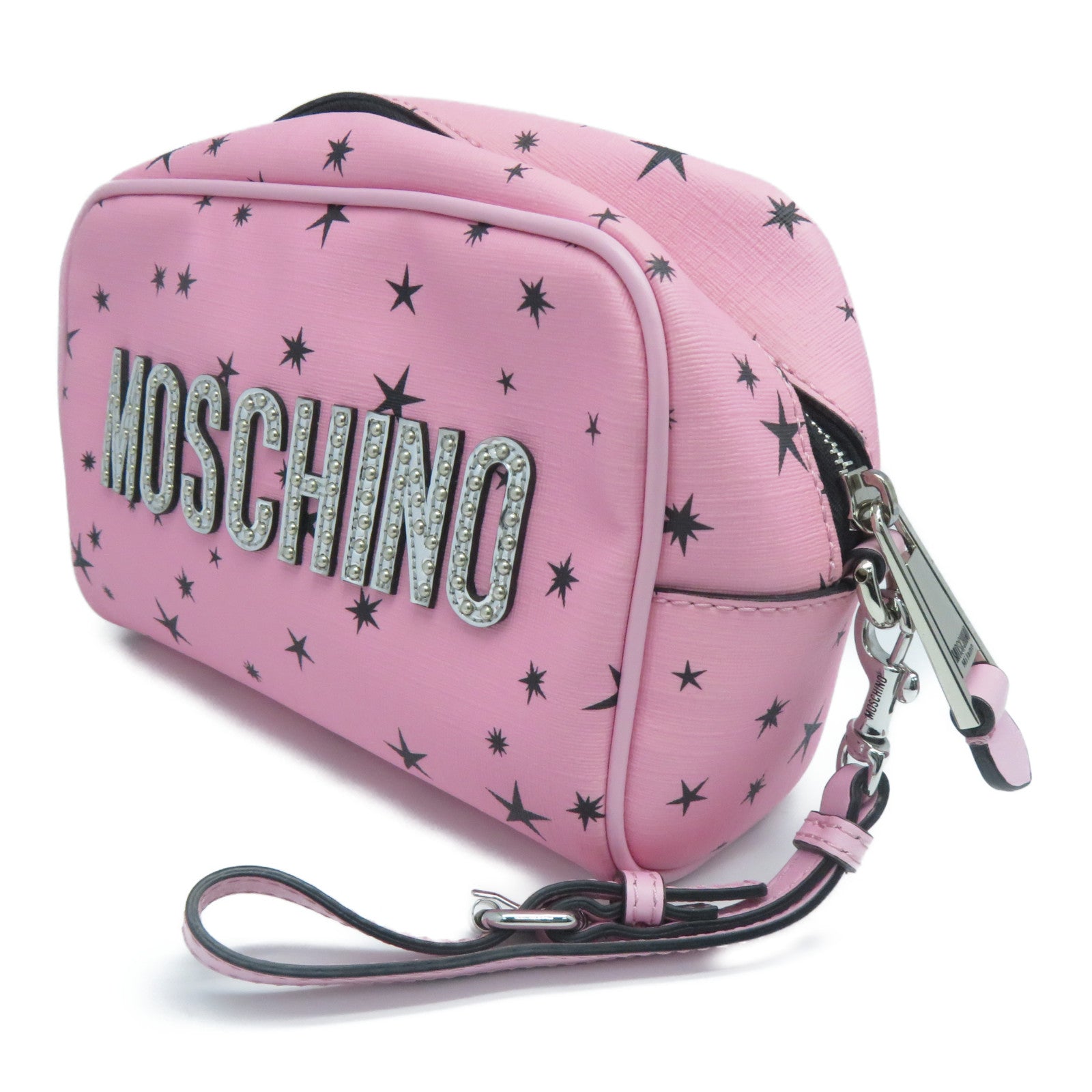 MOSCHINO 塗層帆布Clutch/Pouch銀扣手拿包粉紅色
