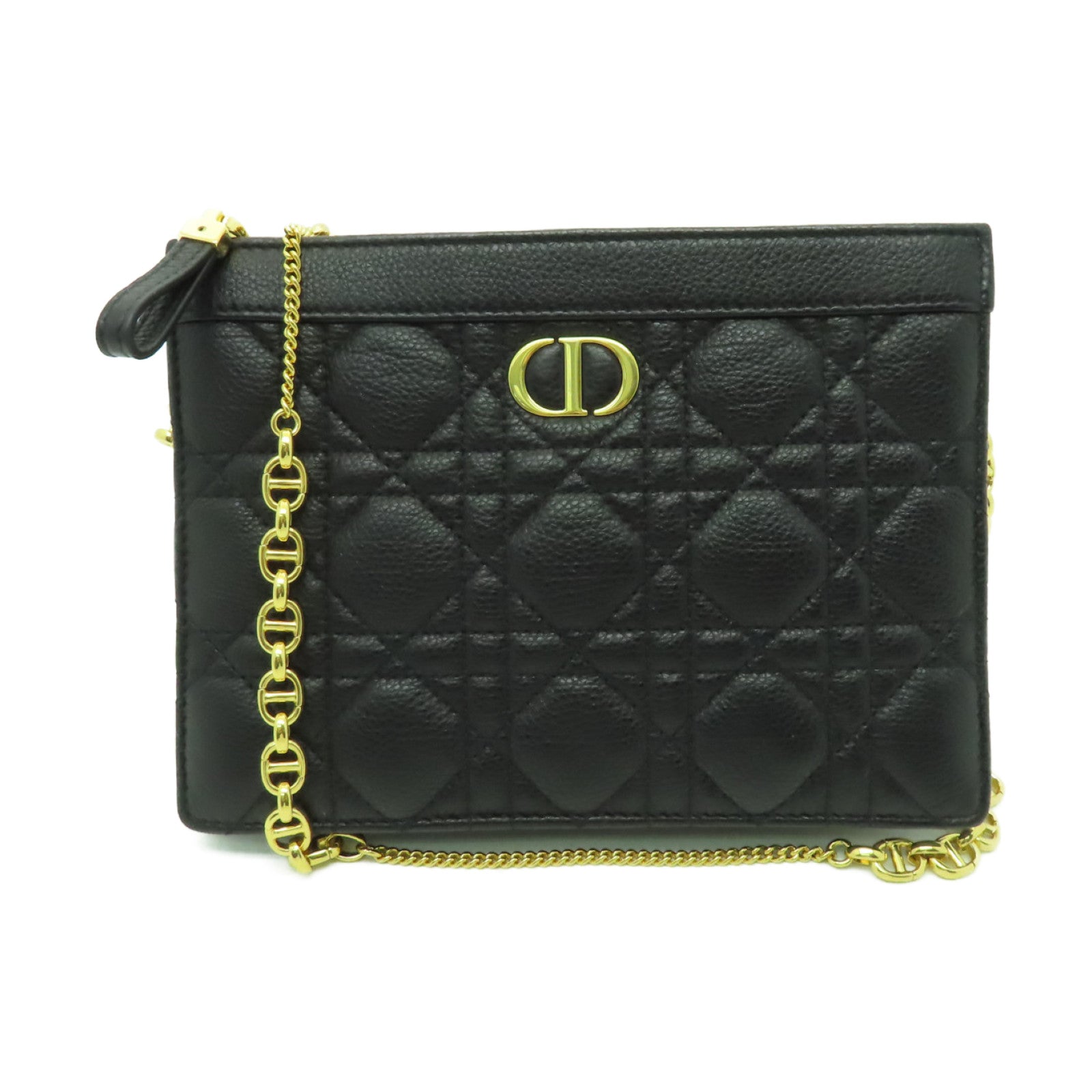 Dior 牛皮皮革Chain Shoulder金扣鏈帶肩背袋黑色