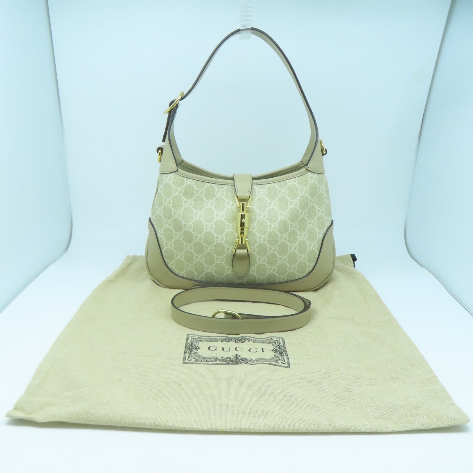 GUCCI 【激減優惠】帆布2 Way Shoulder金扣手挽肩背兩用袋米色