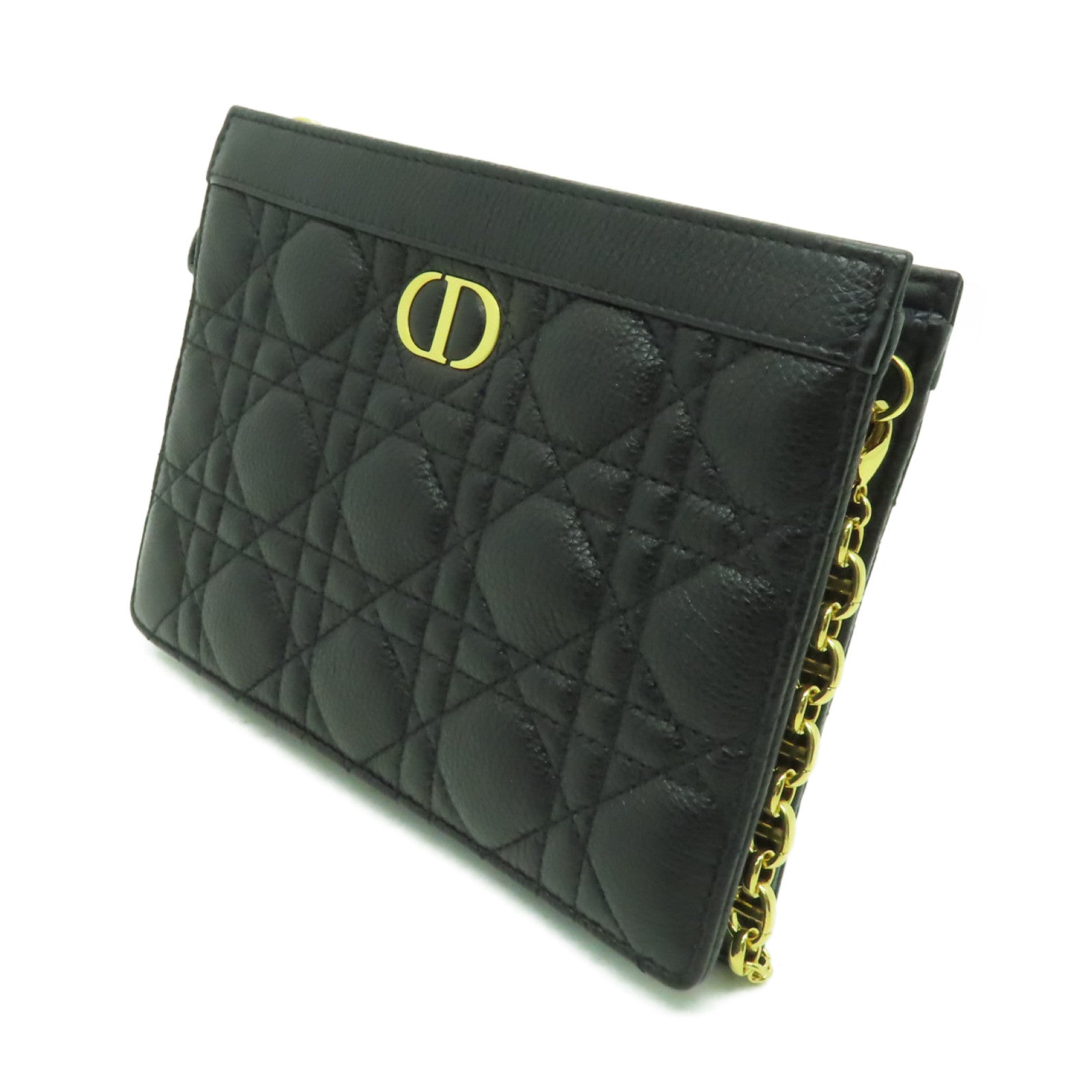 Dior 牛皮皮革Chain Shoulder金扣鏈帶肩背袋黑色