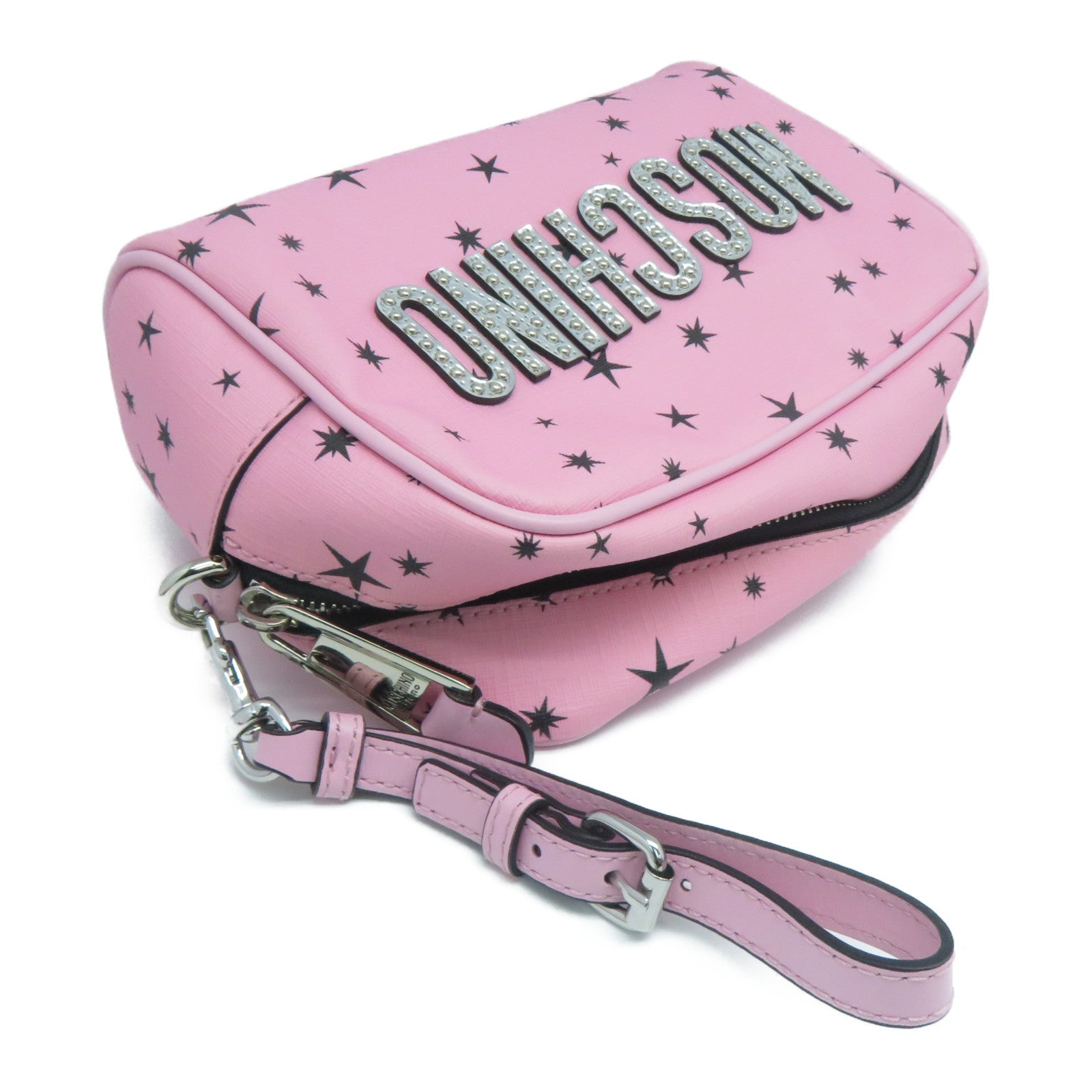 MOSCHINO 塗層帆布Clutch/Pouch銀扣手拿包粉紅色