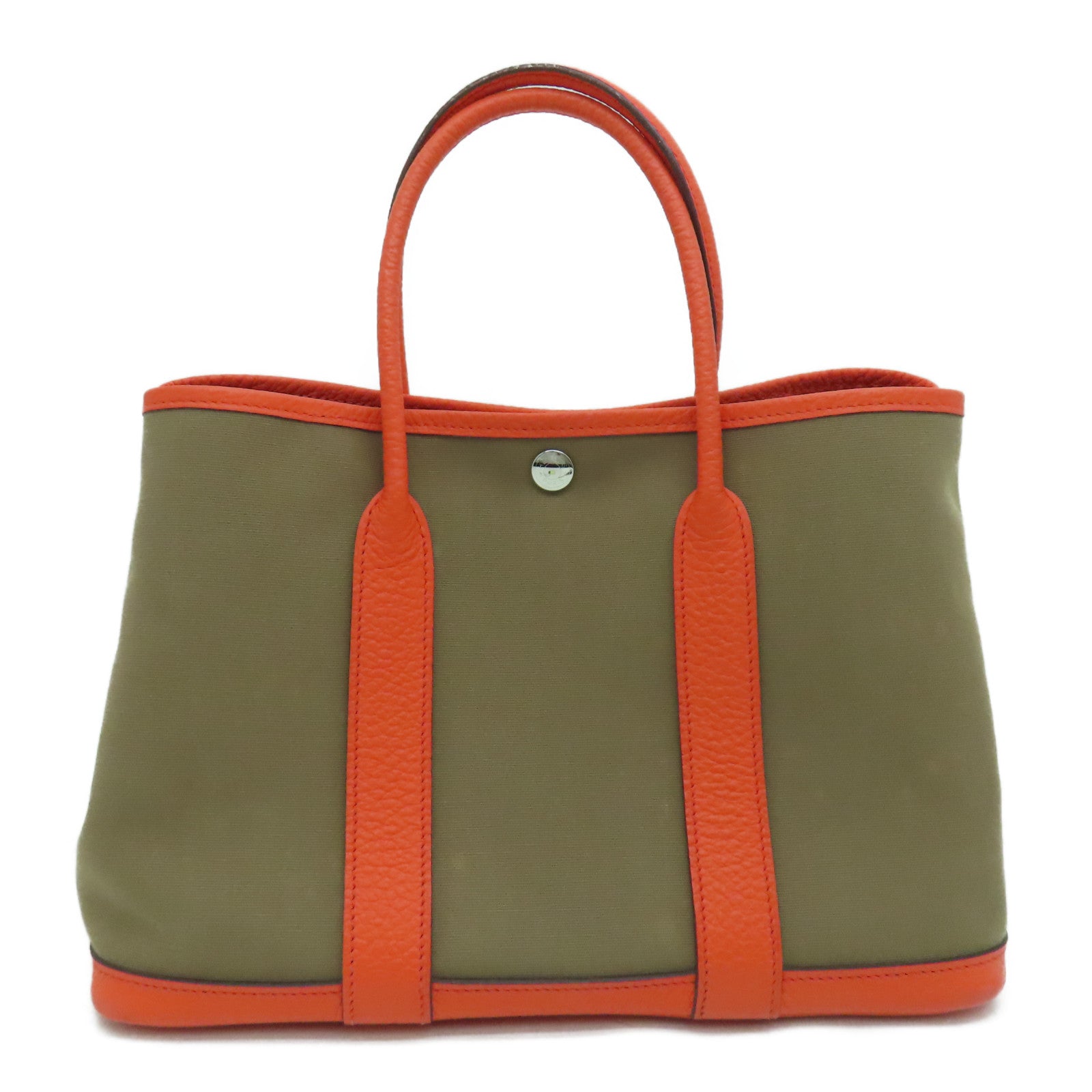 HERMES 帆布Garden Party TPM Tote Bag銀扣手挽袋啡色橙色