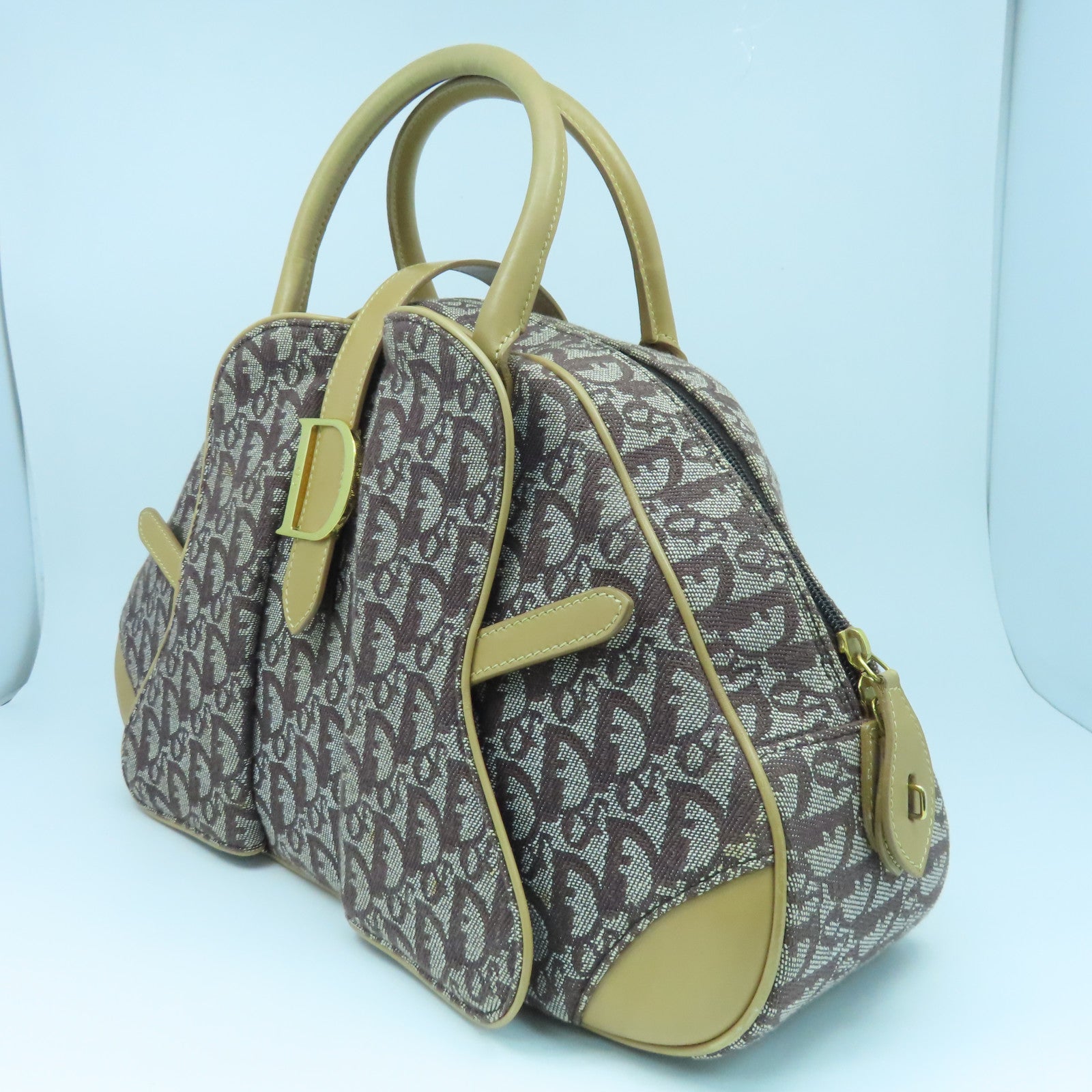 Dior canvas Shoulder Bag gold buckle shoulder bag brown