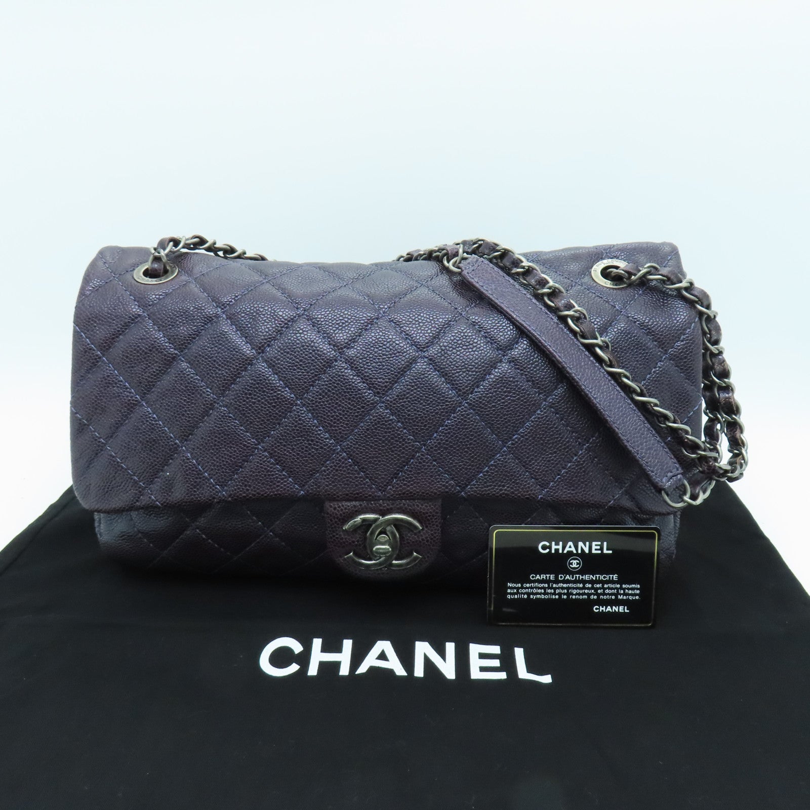 CHANEL 菱格Caviar皮革Chain Shoulder Bag链带肩背袋紫色