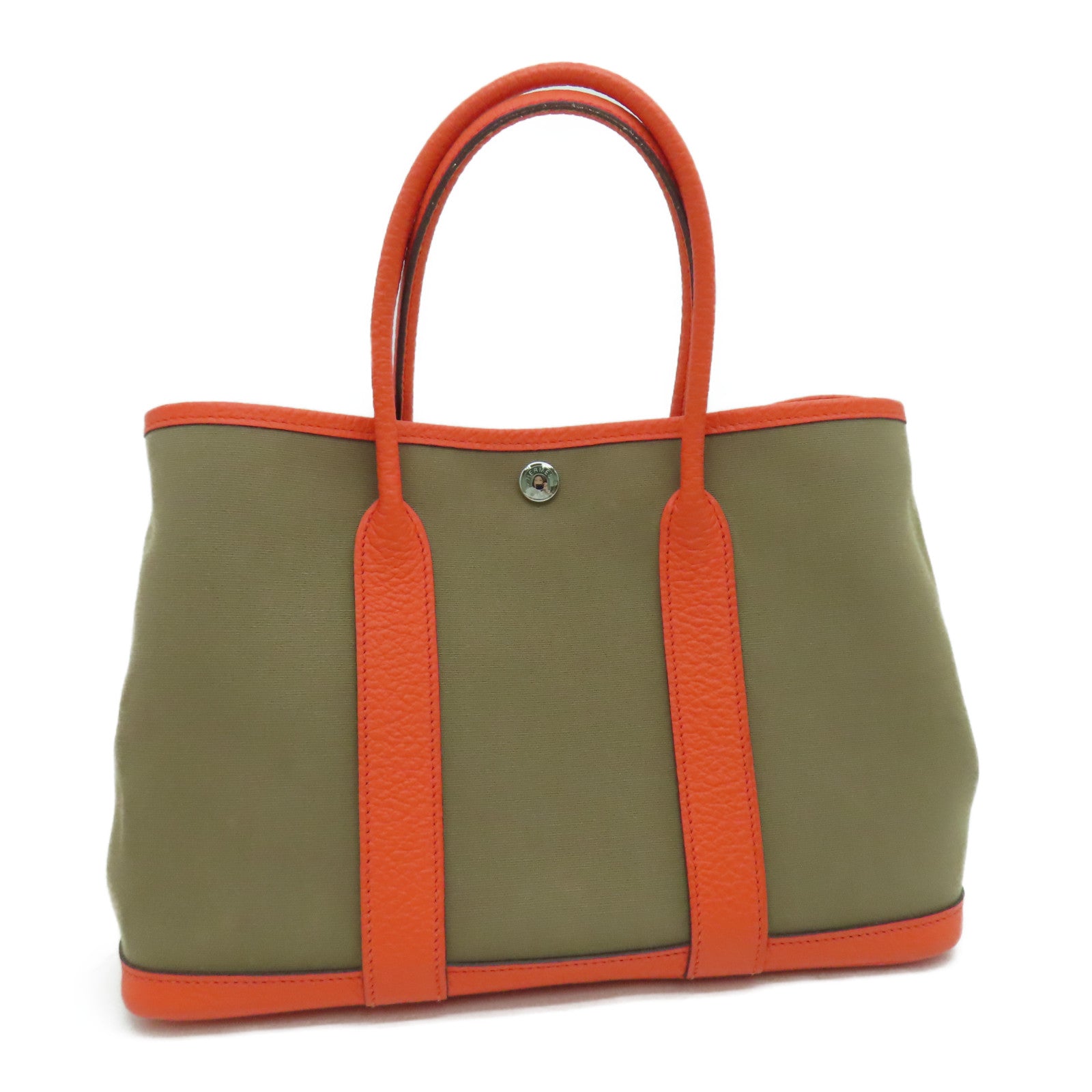 HERMES 帆布Garden Party TPM Tote Bag銀扣手挽袋啡色橙色