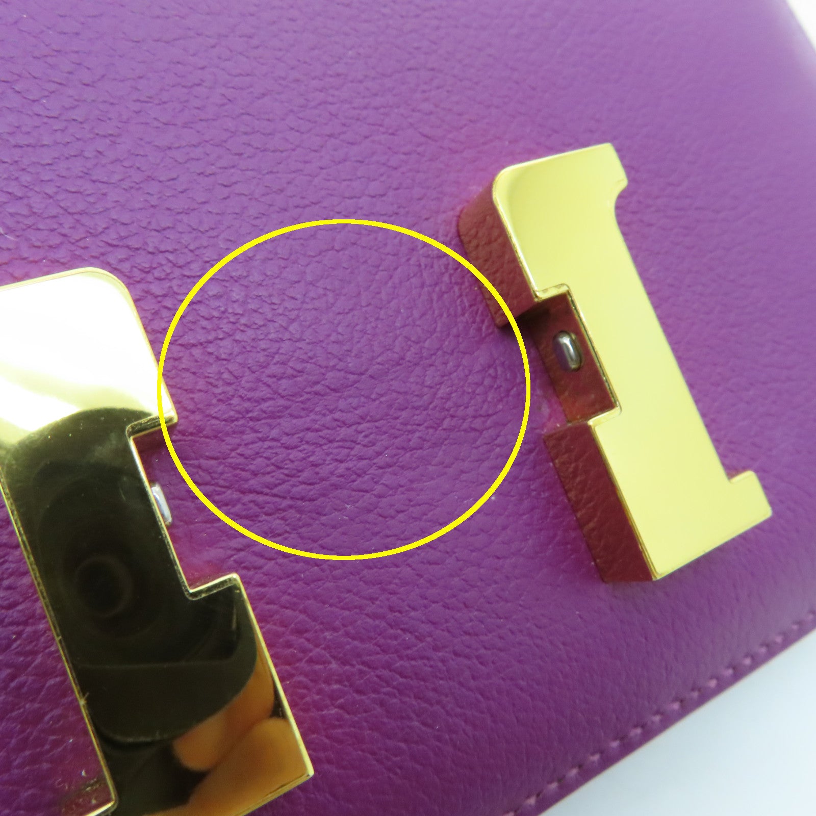 HERMES Evercolor Leather Constance Mini Gold Buckle Shoulder Bag Anemone Purple