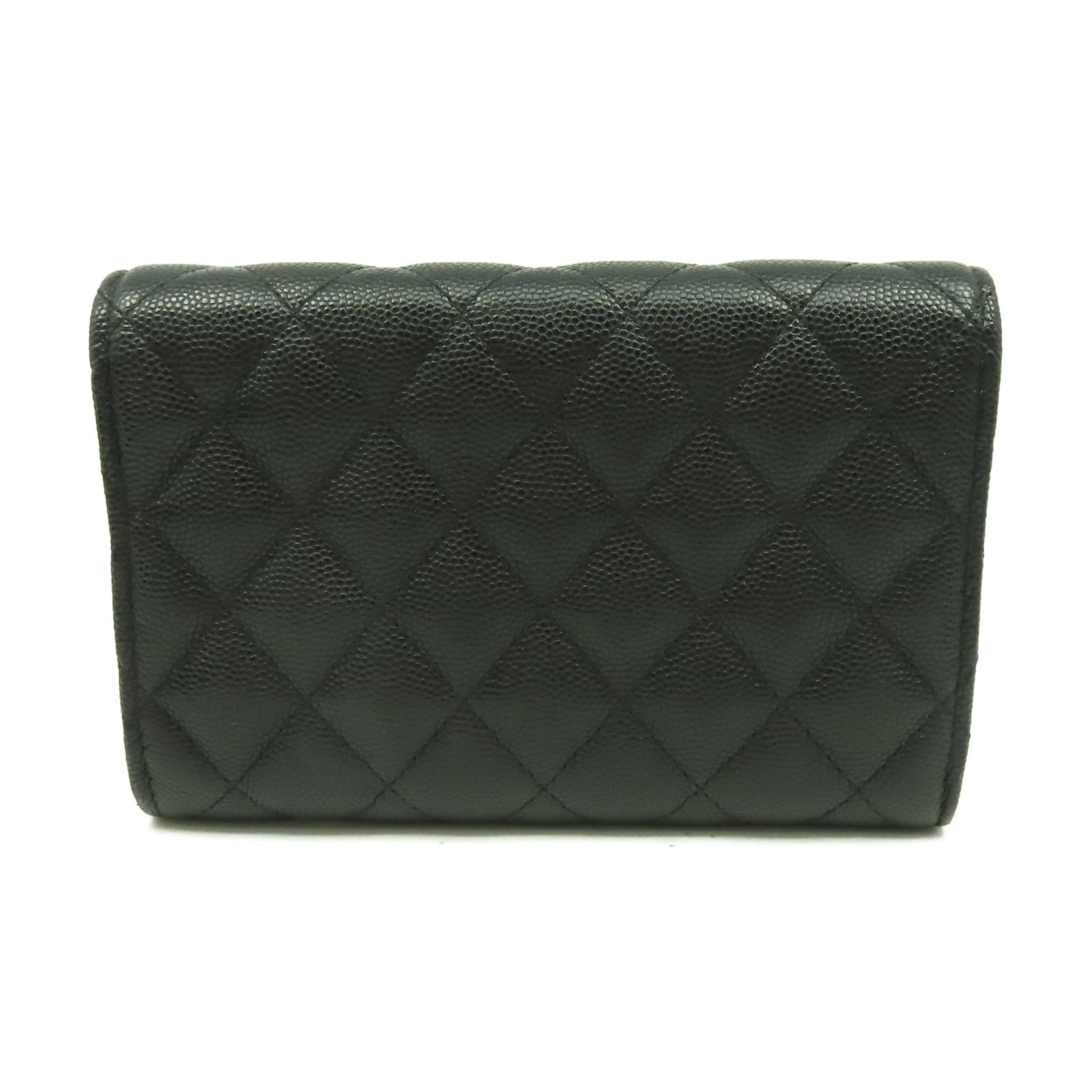 CHANEL 菱格Caviar皮革Wallet金扣錢包黑色
