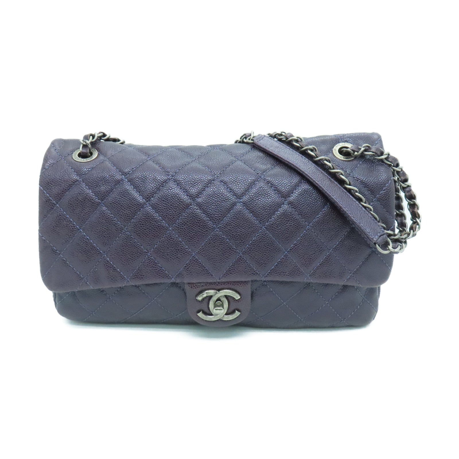 CHANEL 菱格Caviar皮革Chain Shoulder Bag链带肩背袋紫色