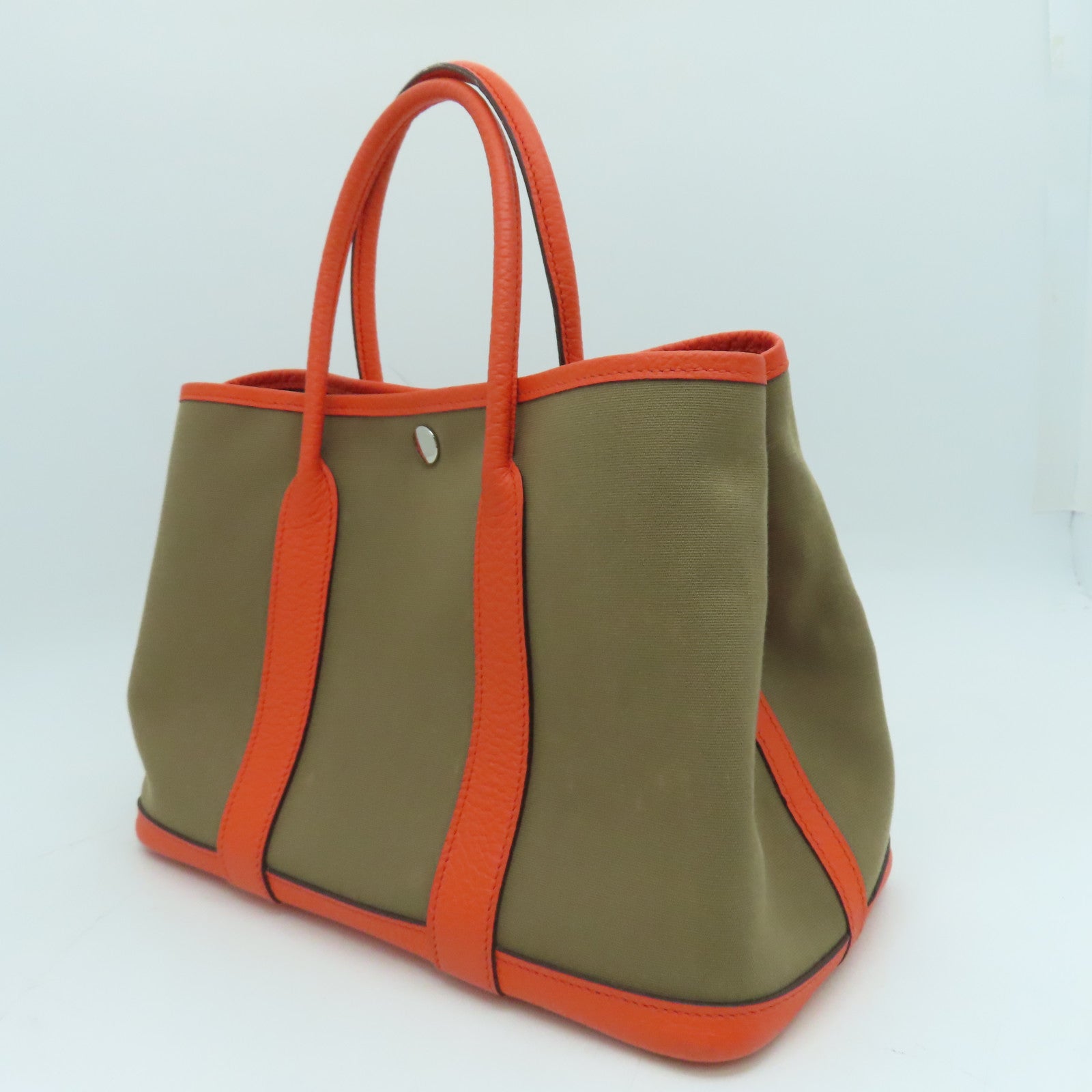 HERMES 帆布Garden Party TPM Tote Bag銀扣手挽袋啡色橙色