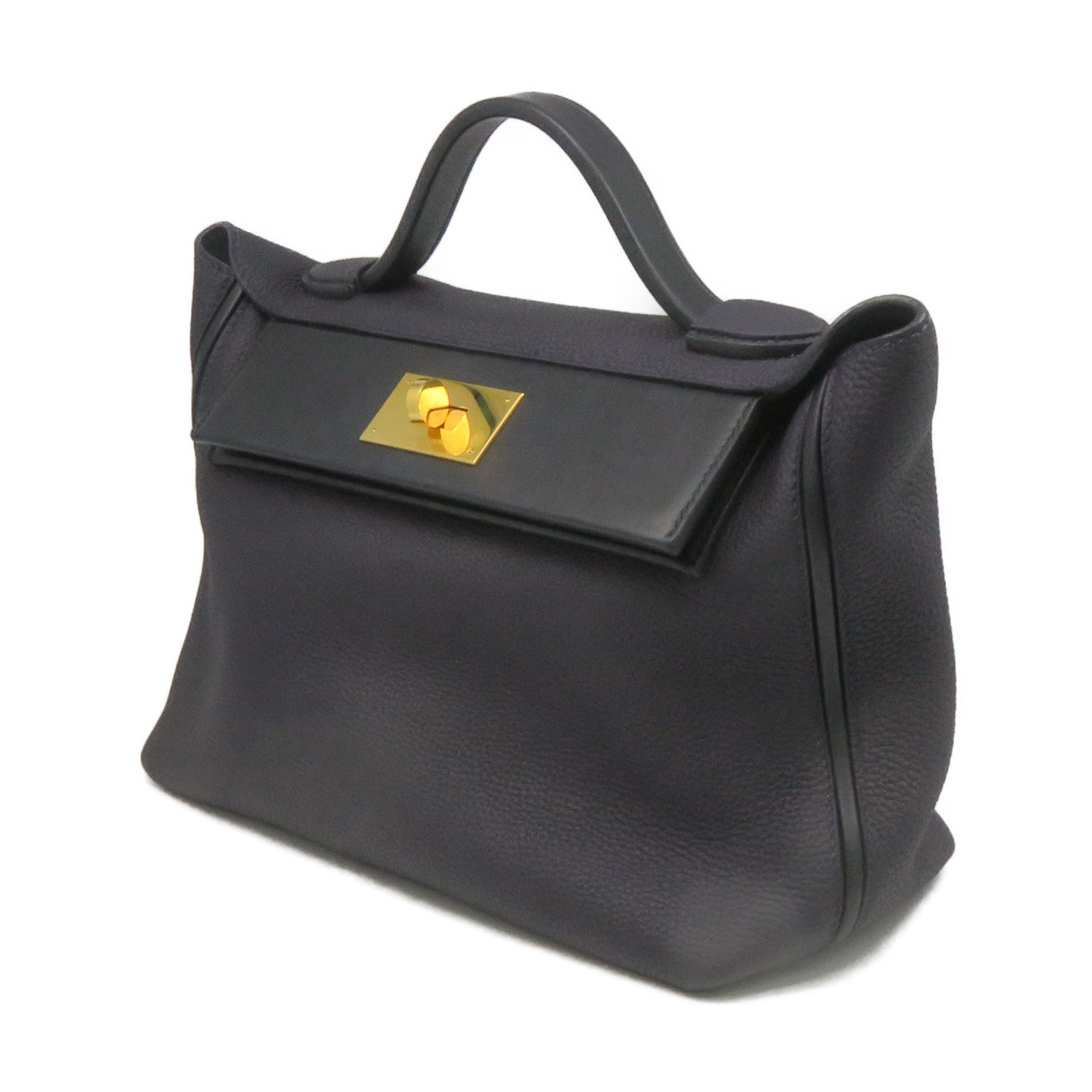 HERMES Togo皮革24/24 29cm 2Way Shoulder Bag金扣手挽肩背两用袋Bleu Nuit深蓝色