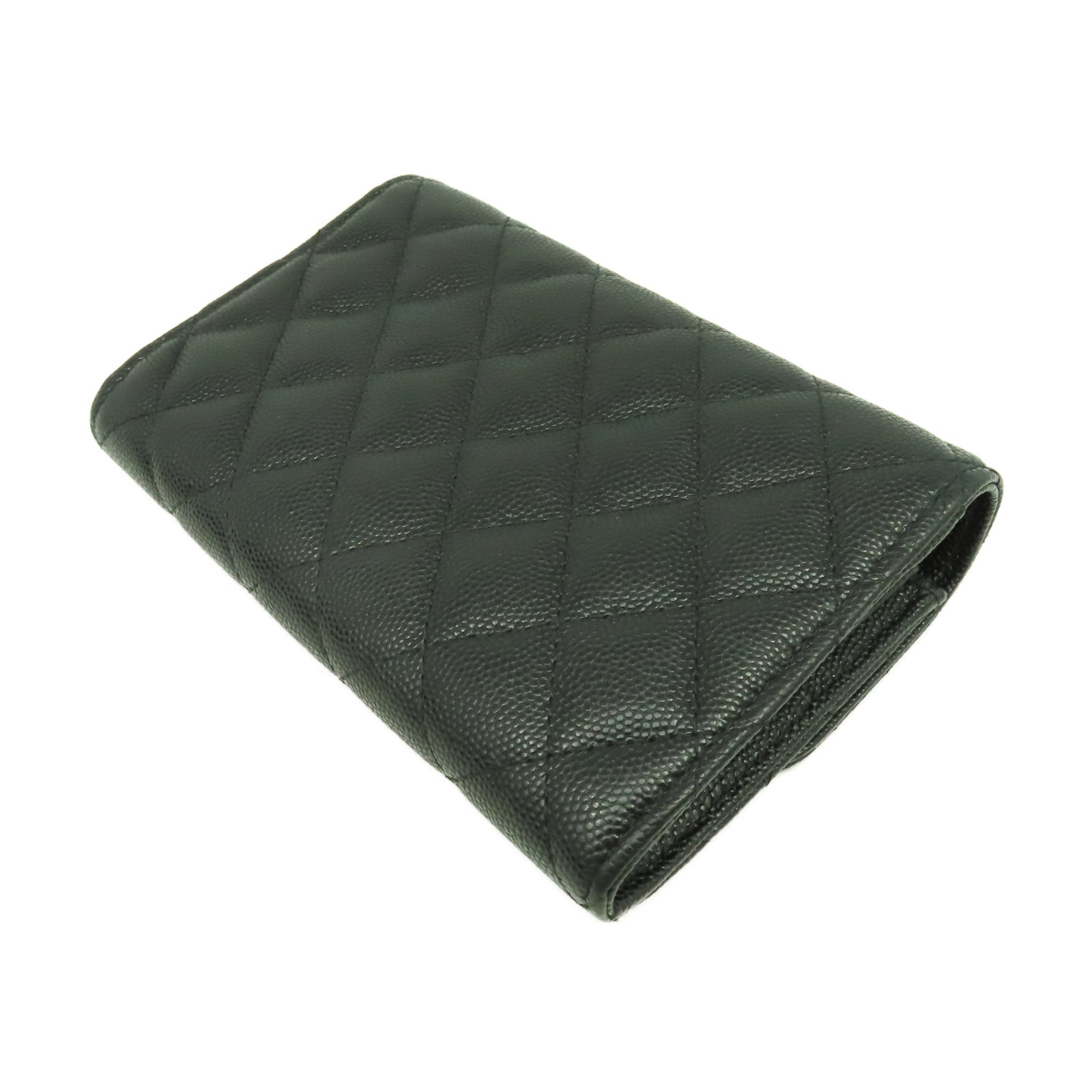 CHANEL 菱格Caviar皮革Wallet金扣錢包黑色