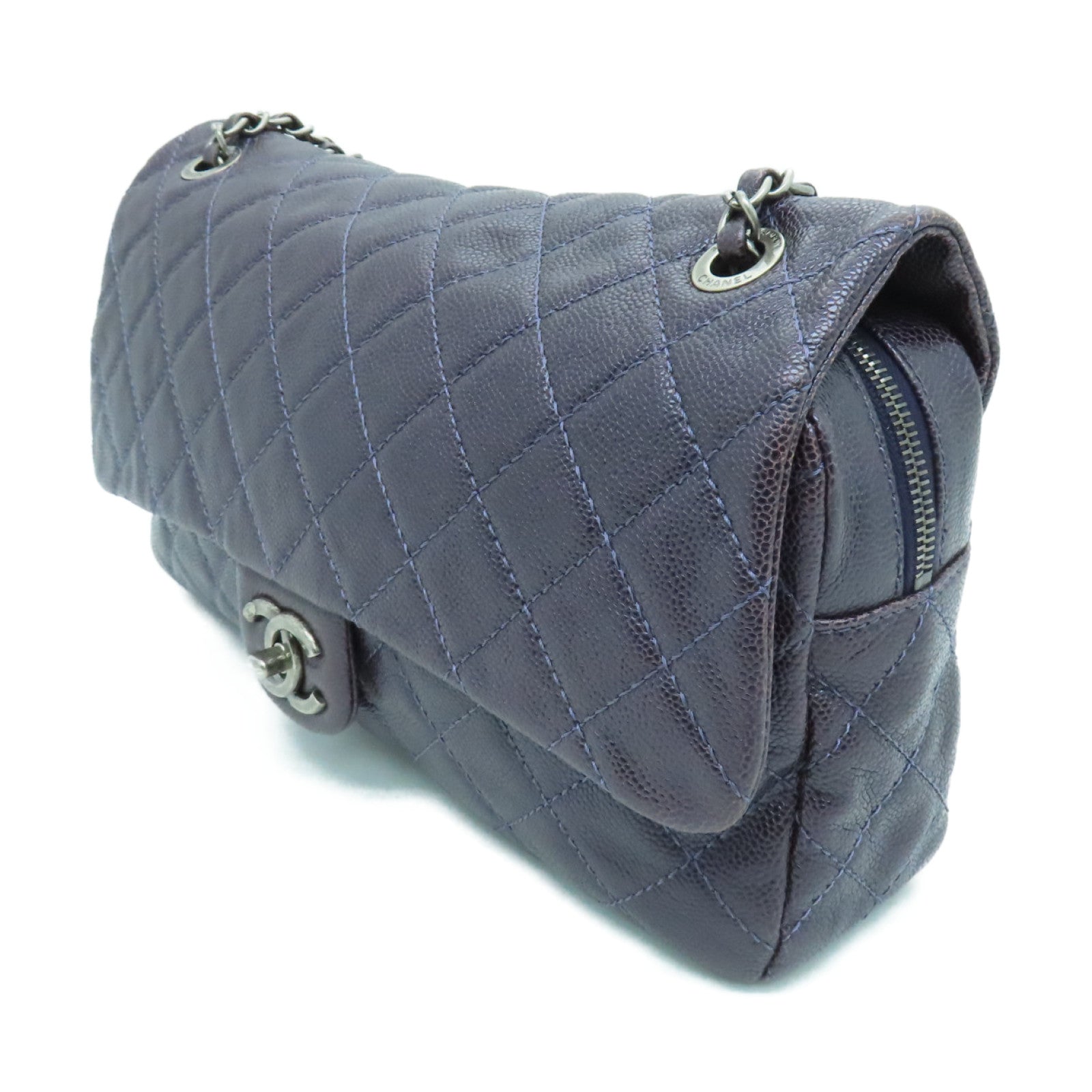 CHANEL 菱格Caviar皮革Chain Shoulder Bag链带肩背袋紫色