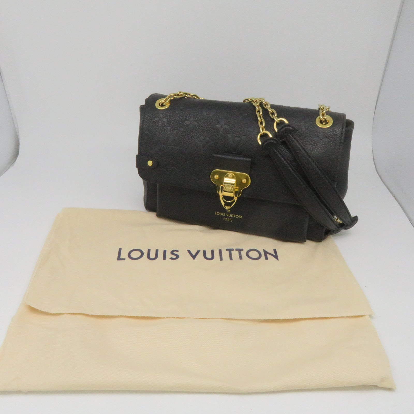 LOUIS VUITTON Monogram Empreinte Vavin PM gold buckle handle bag