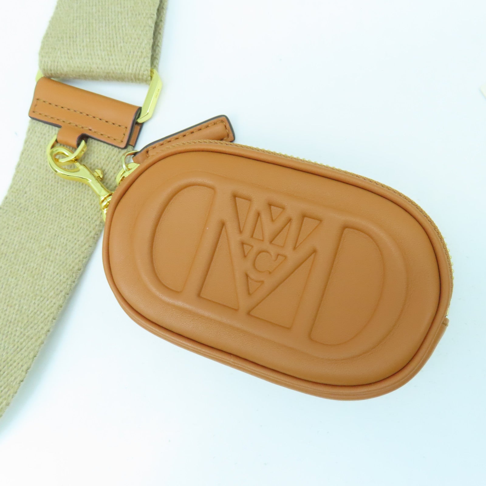 MCM 帆布/牛皮皮革Shoulder Bag金扣肩背袋啡色